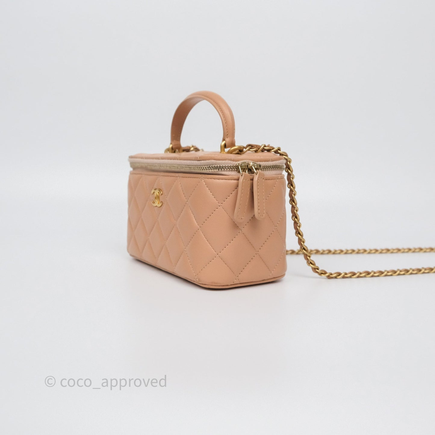 Chanel Top Handle Vanity with Chain Beige Lambskin Aged Gold Hardware