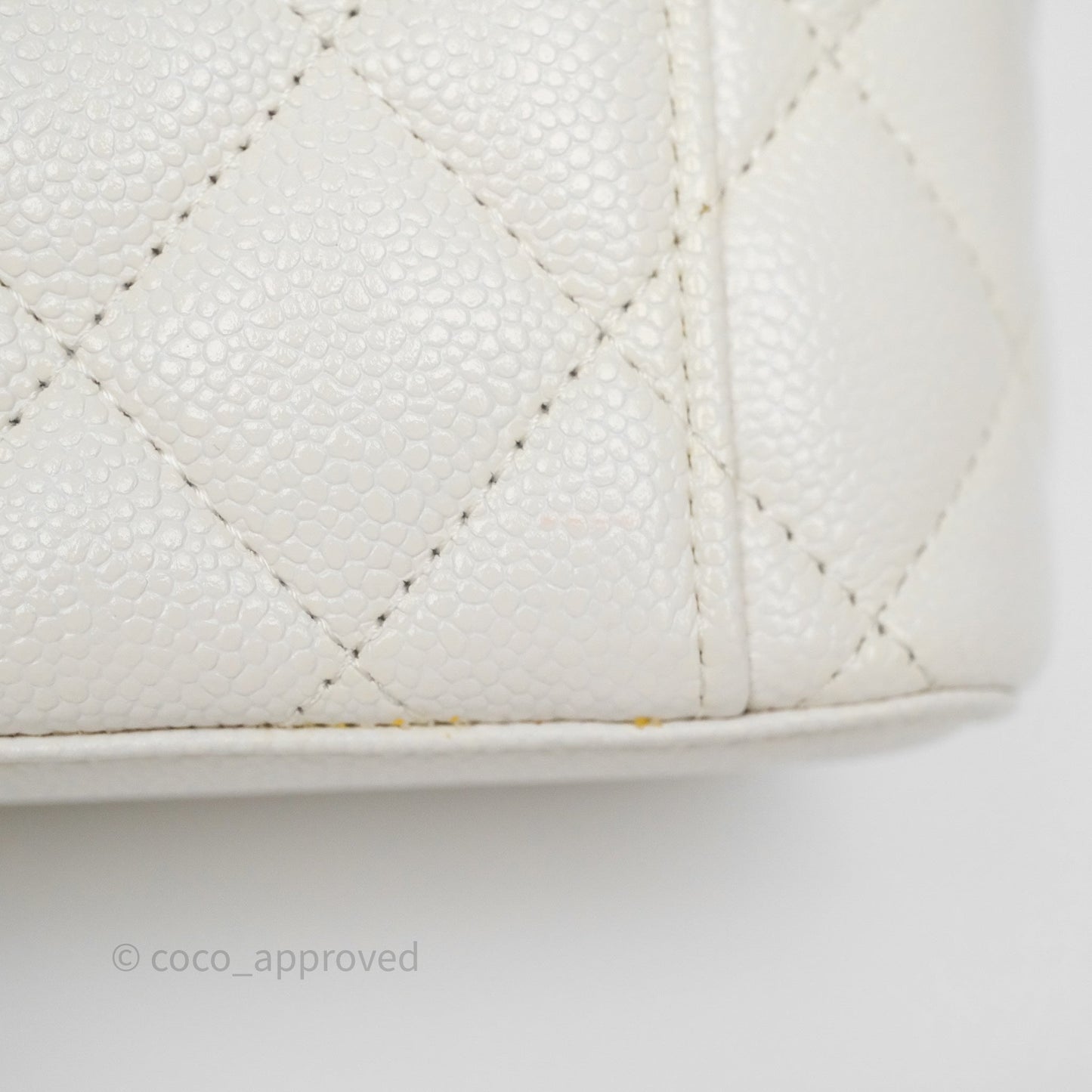 Chanel Logo Top Handle Vanity Rectangular White Caviar Aged Gold Hardware