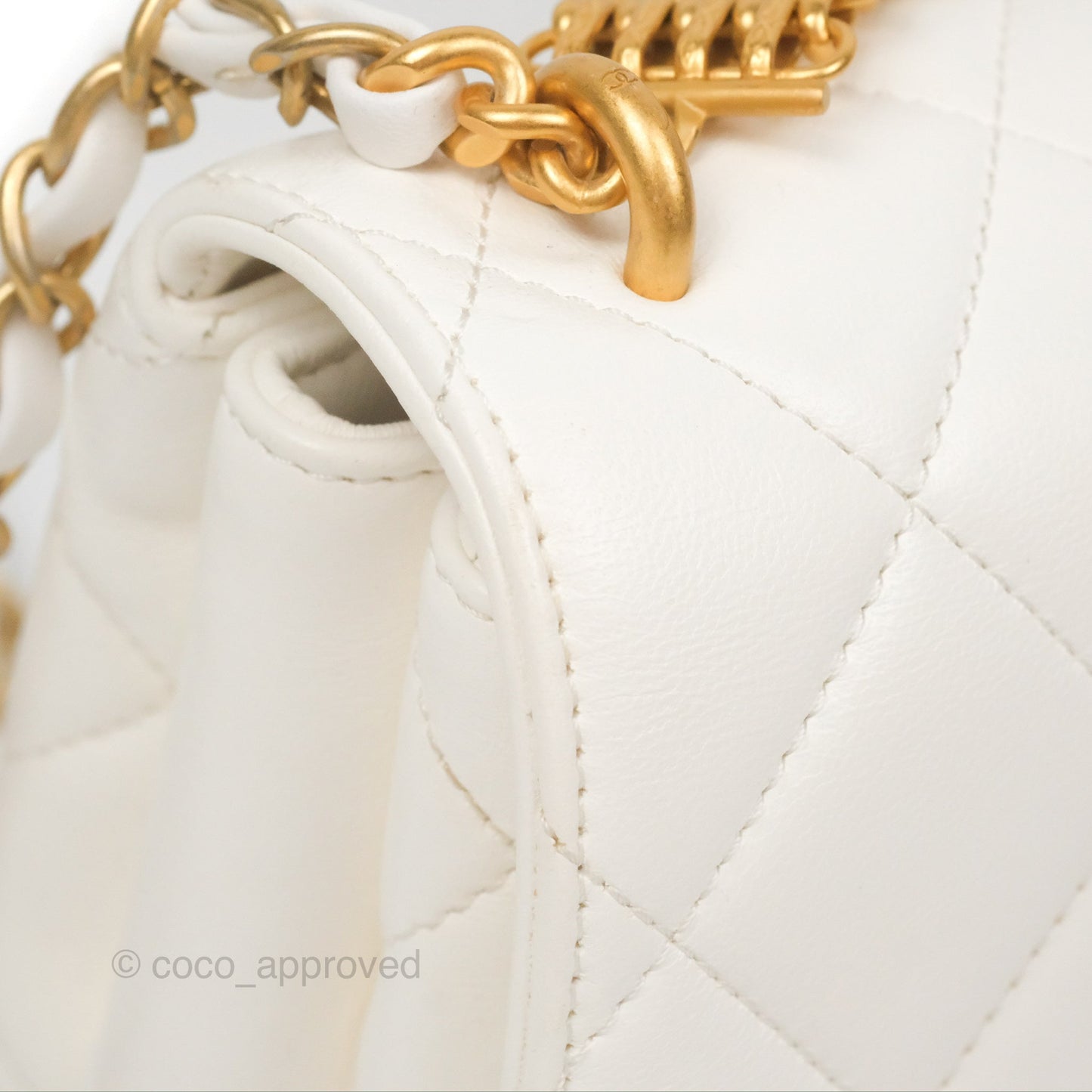 Chanel Crystal Logo Handle Flap Bag White Lambskin 22S