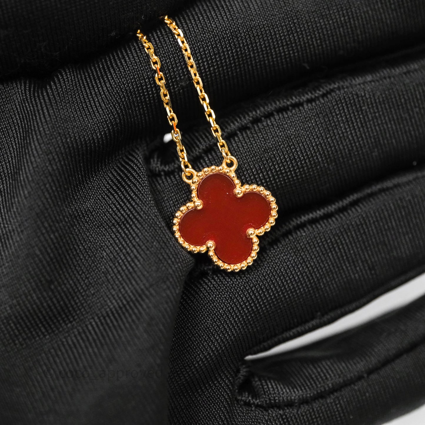 Van Cleef & Arpels Vintage Alhambra Pendant Red Carnelian Yellow Gold