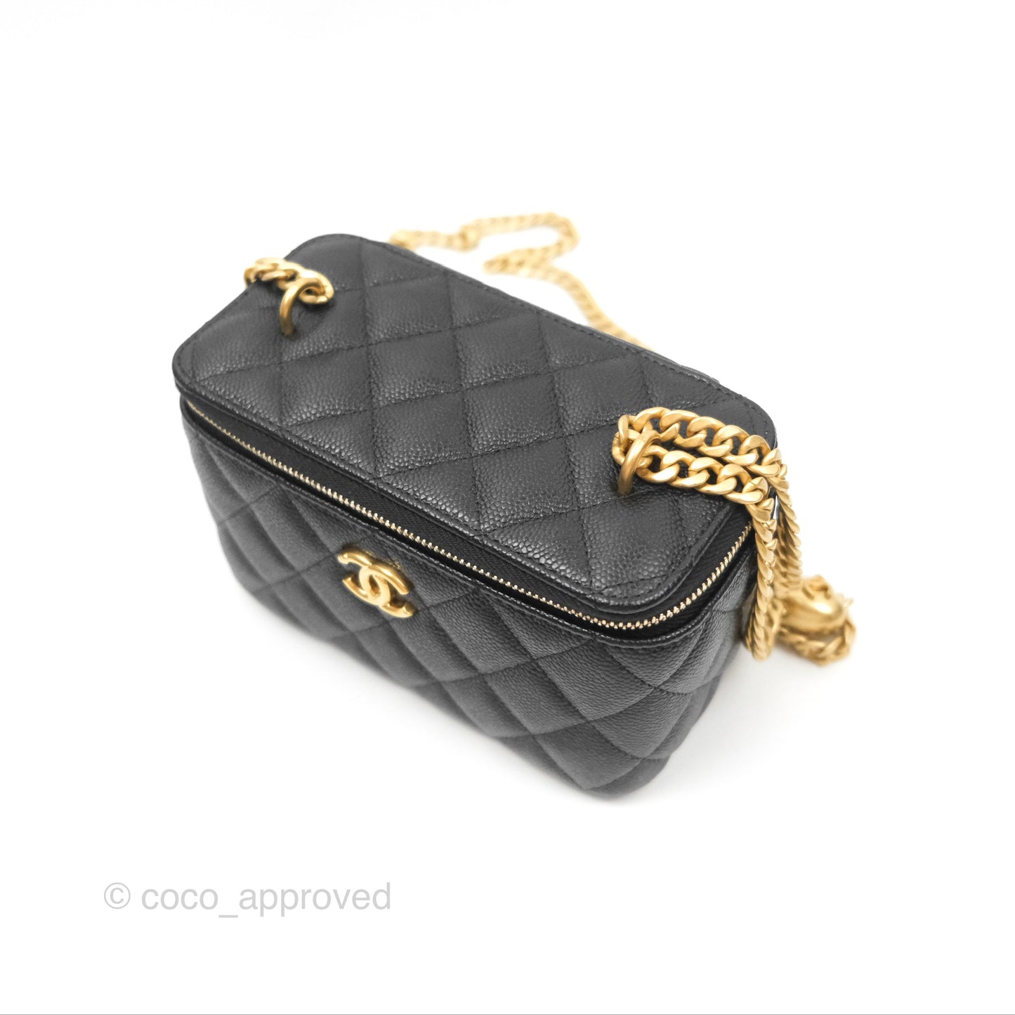 Chanel Vanity with Heart Adjustable Chain Black Caviar Aged Gold Hardware