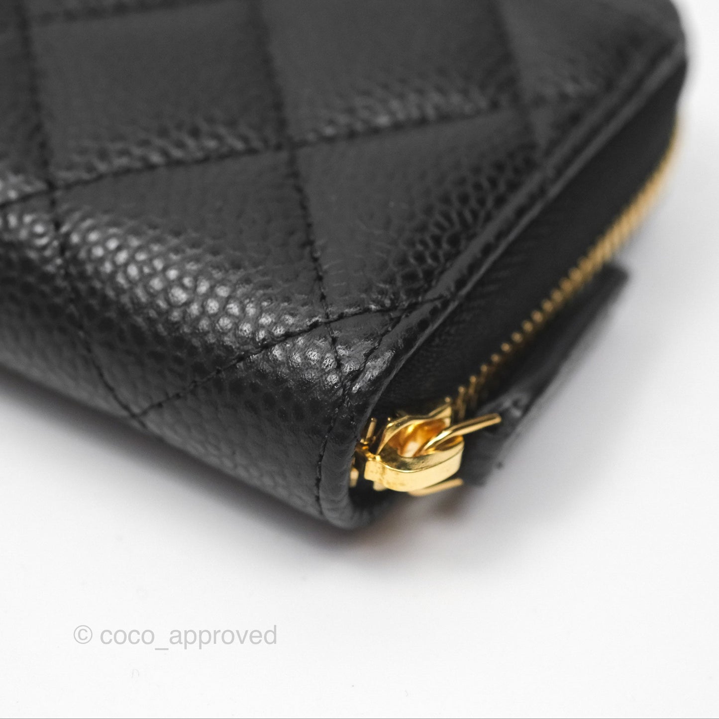 Chanel Quilted Zip Card Holder Black Caviar Gold Hardware