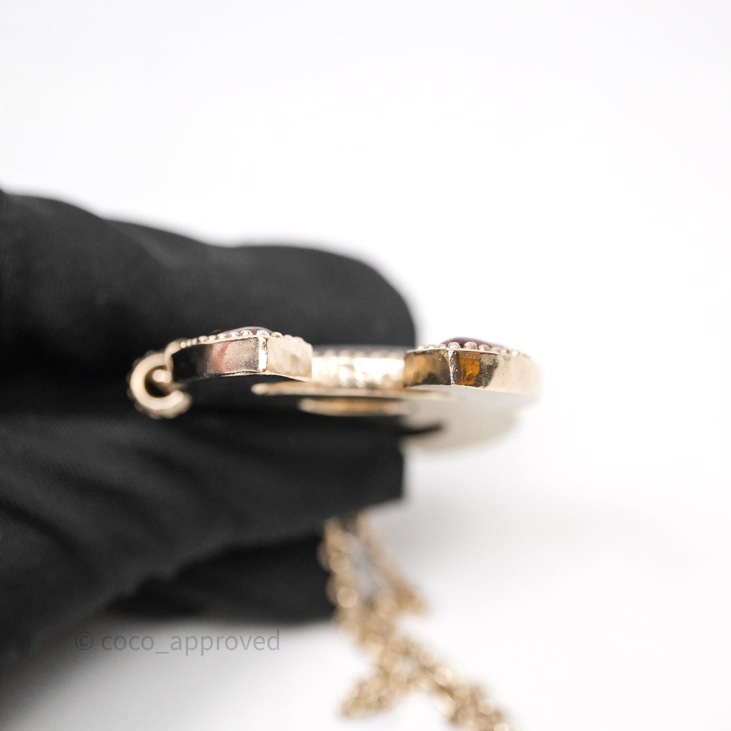 Chanel Large CC Necklace Burgundy/Grey Enamel Gold Tone 17A