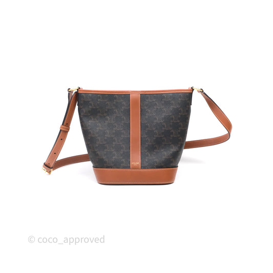Celine Small Bucket Triomphe Canvas Tan Calfskin