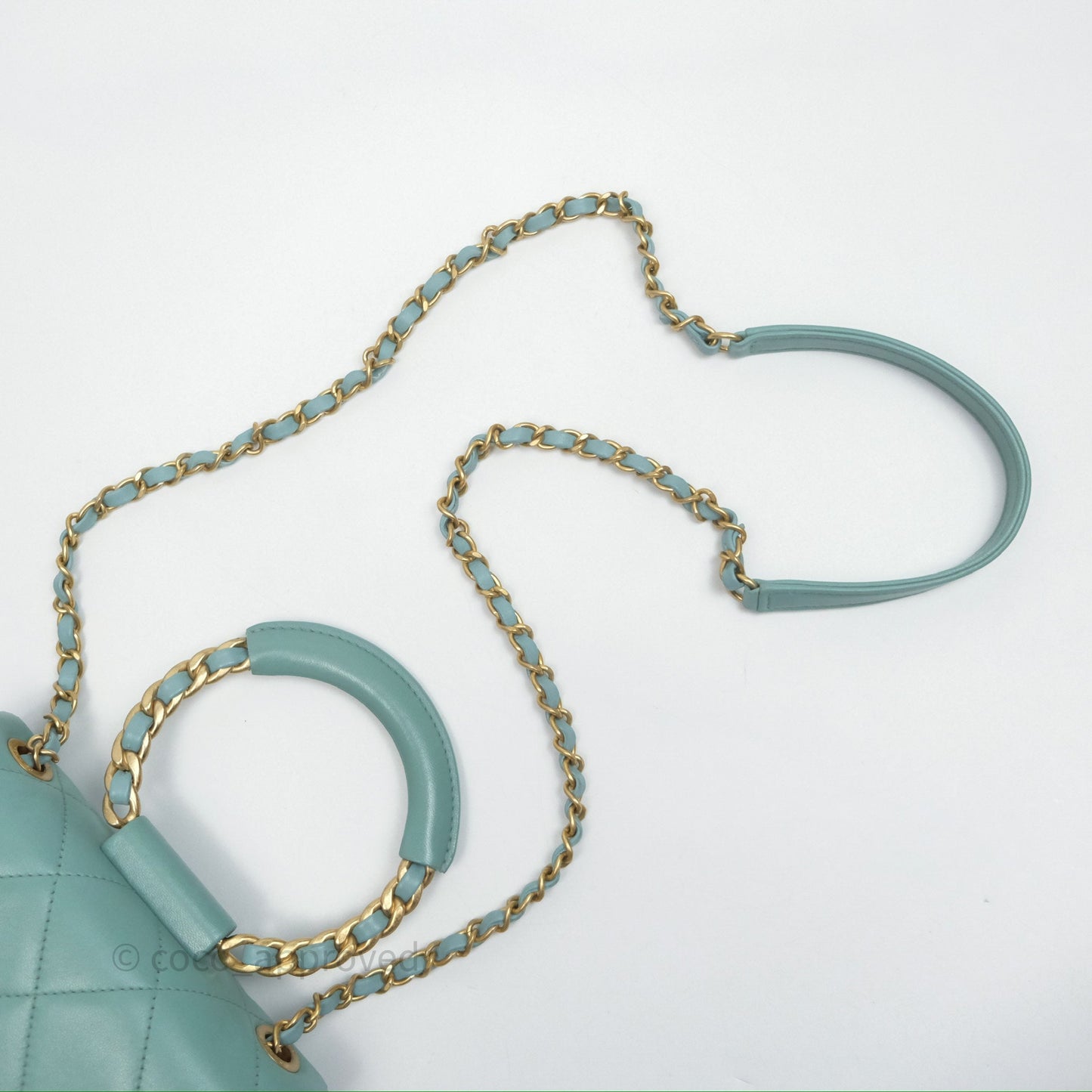 Chanel Quilted Small Circular Handle Bag Mint Green Aged Gold Hardware
