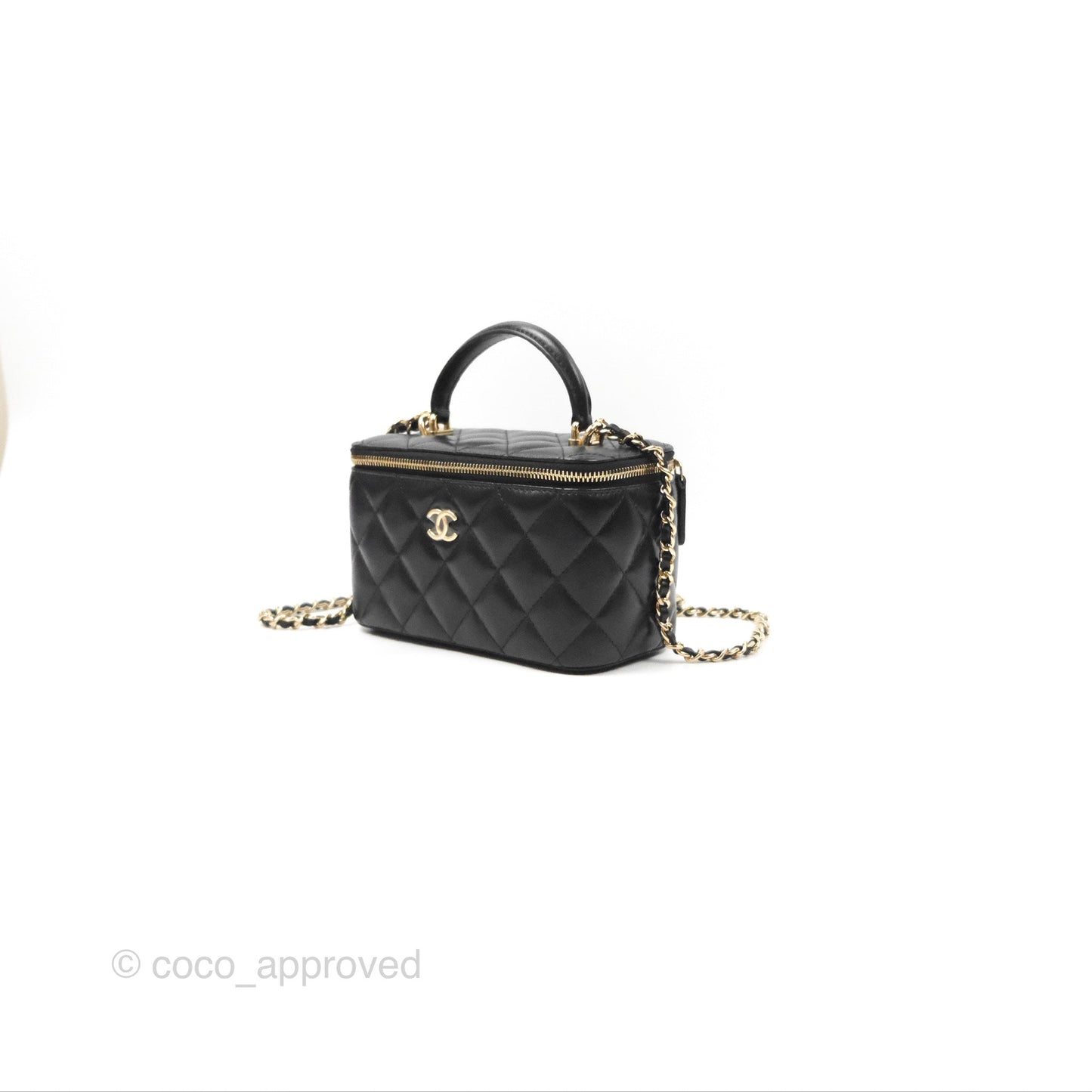 Chanel Vanity Rectangular Top Handle Black Lambskin Gold Hardware