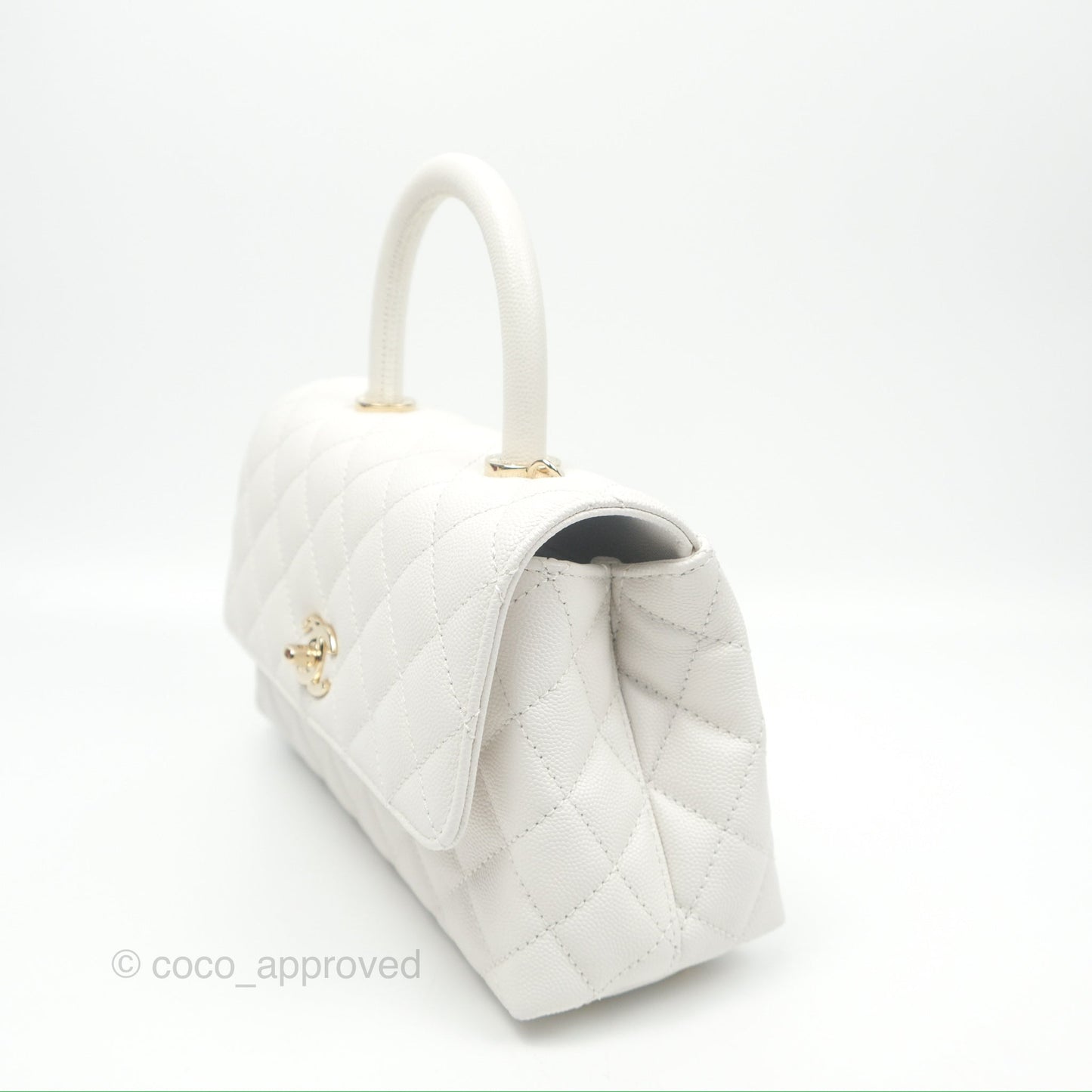 Chanel Small Quilted Coco Handle White Caviar Gold Hardware