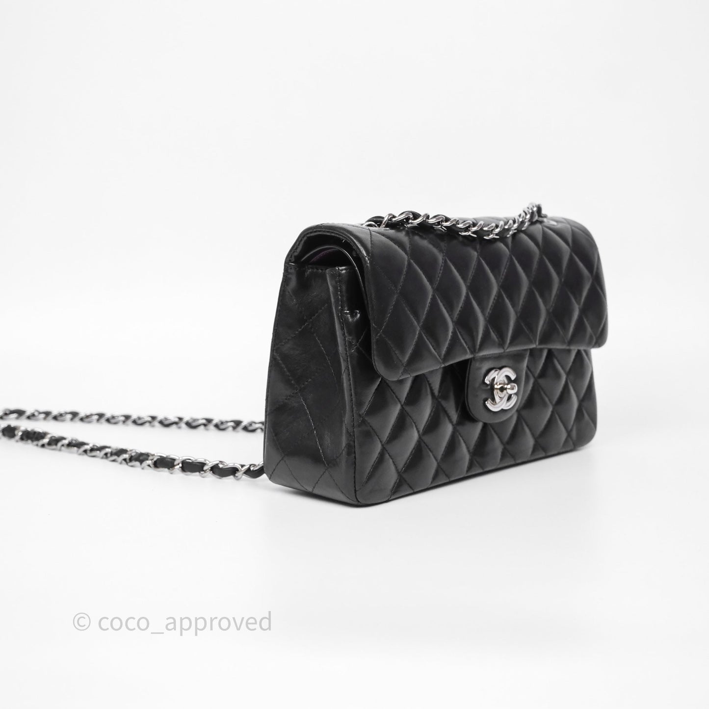 Chanel Small Classic Flap Quilted Black Lambskin Silver Hardware