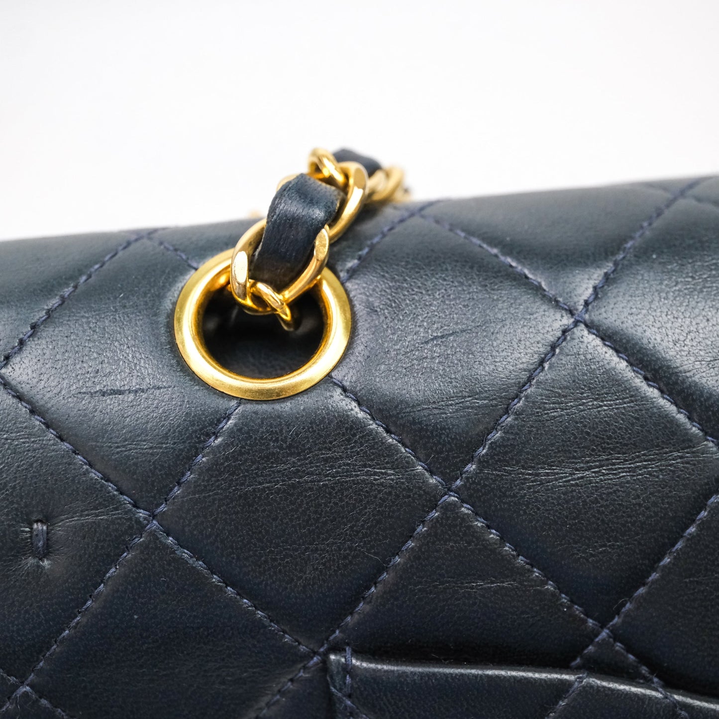 Chanel Vintage M/L Lambskin Medium Double Flap Bag Navy 24K Gold Hardware