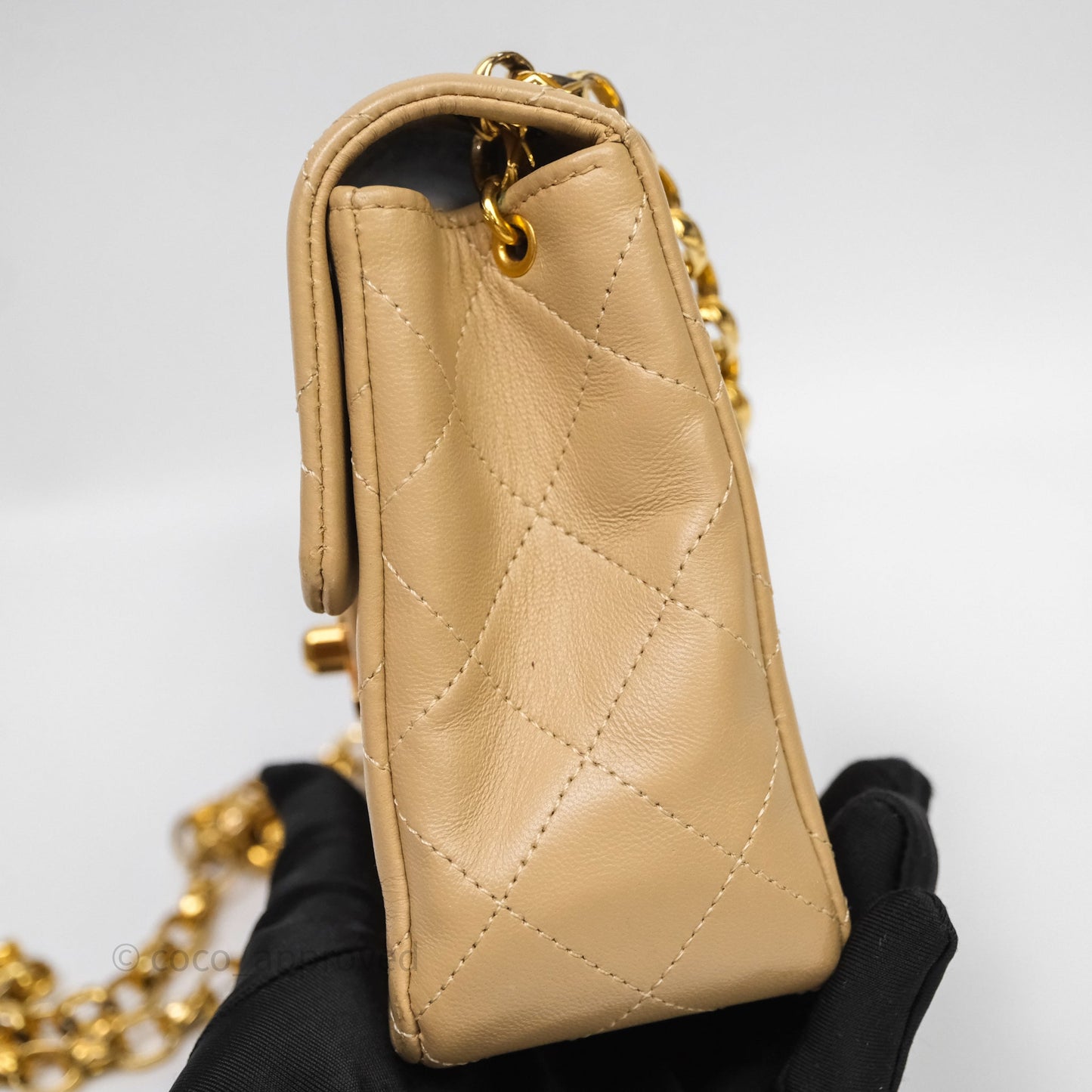 Chanel Vintage Mini Flap Bag Beige Lambskin Gold Hardware