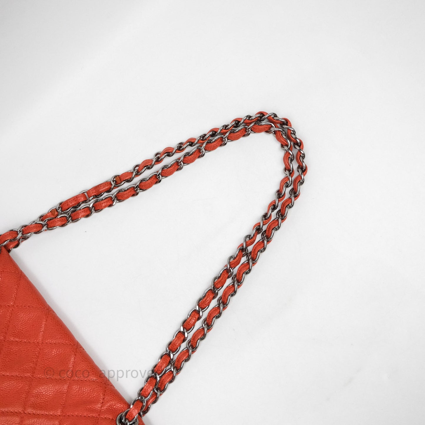 Chanel Flap Bag Caviar Orange Silver Hardware