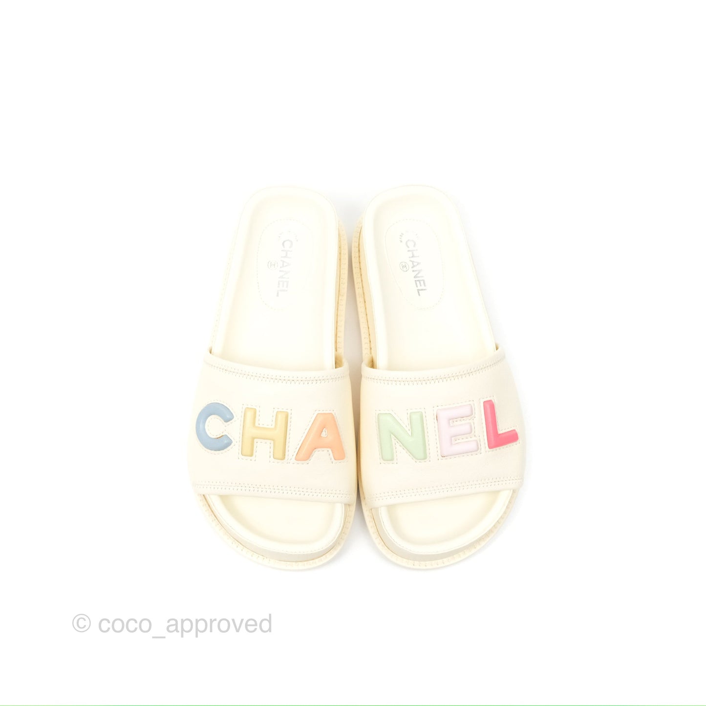 Chanel Multi-color Cha-Nel Logo Ivory Lambskin Slippers