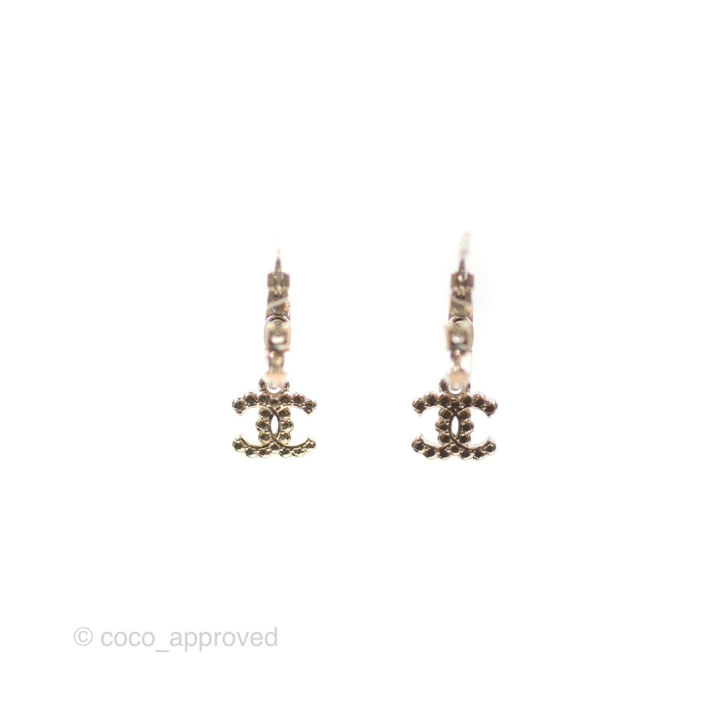 Chanel CC Crystal Drop Earrings Silver Tone