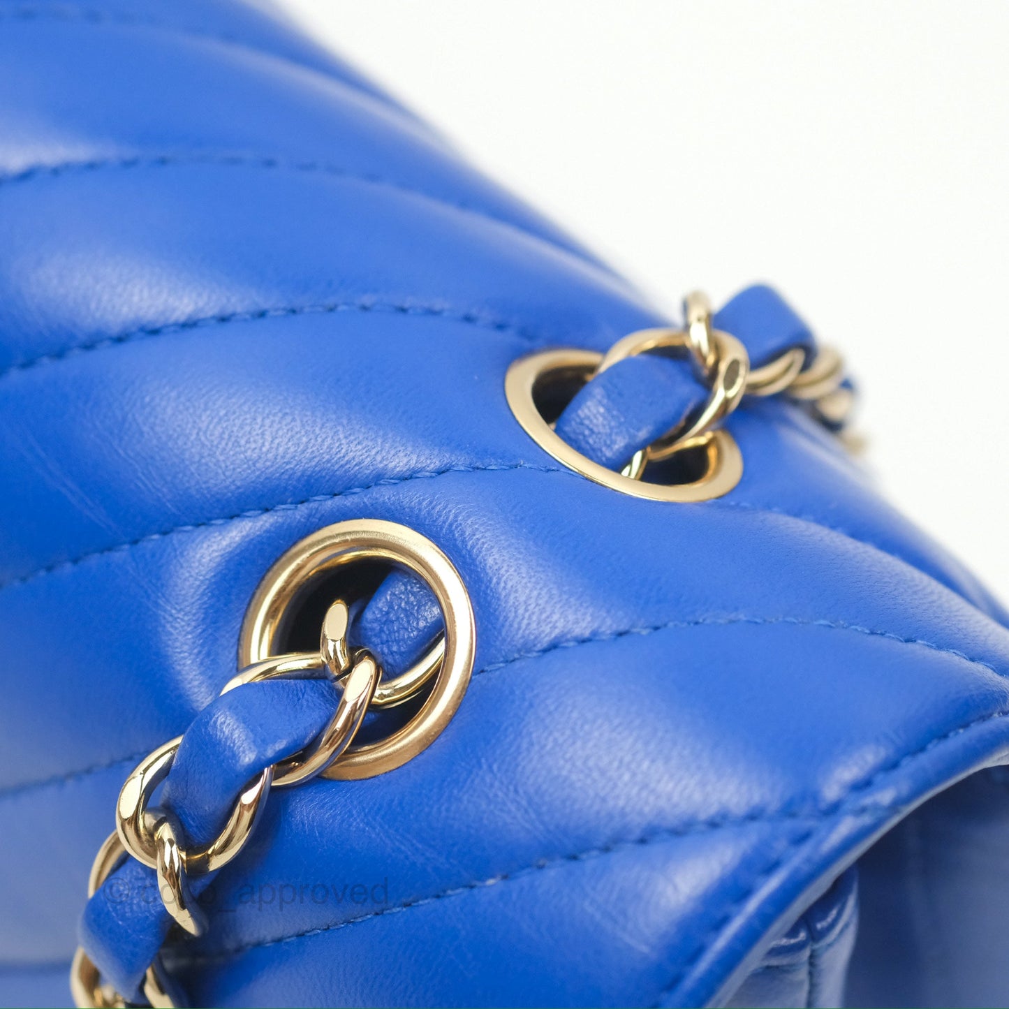 Chanel Medium Classic Flap Chevron Blue Lambskin Gold Hardware