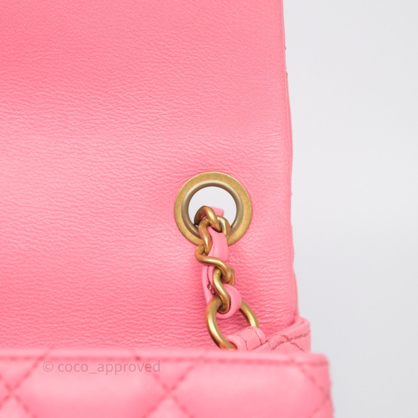 Chanel Pearl Crush Mini Square Quilted Pink Lambskin Aged Gold Hardware