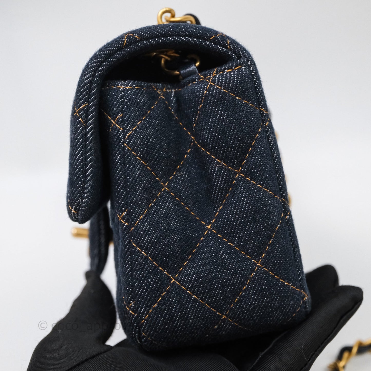 Chanel Mini Rectangular Quilted Dark Blue Denim Aged Gold Hardware