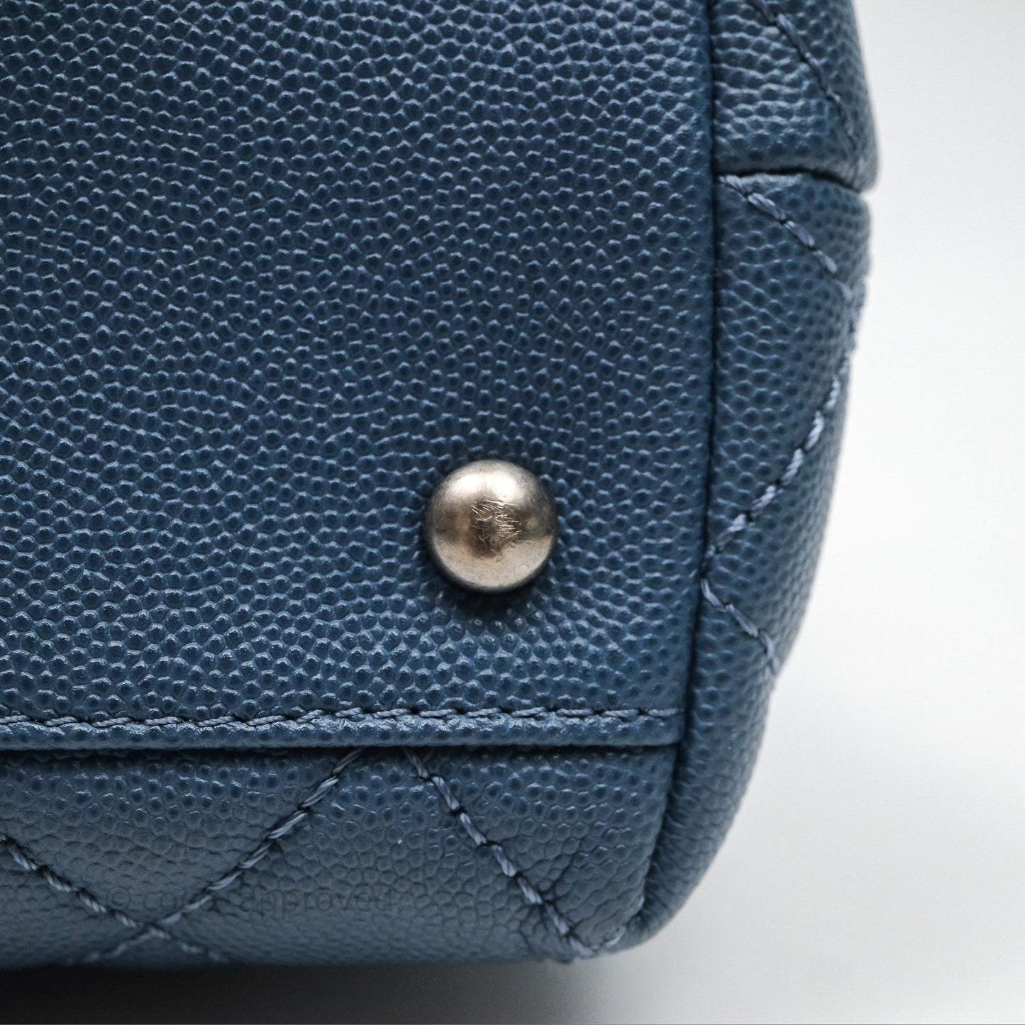 Chanel Medium Coco Handle Quilted Aged Caviar Dark Blue Ruthenium Hardware