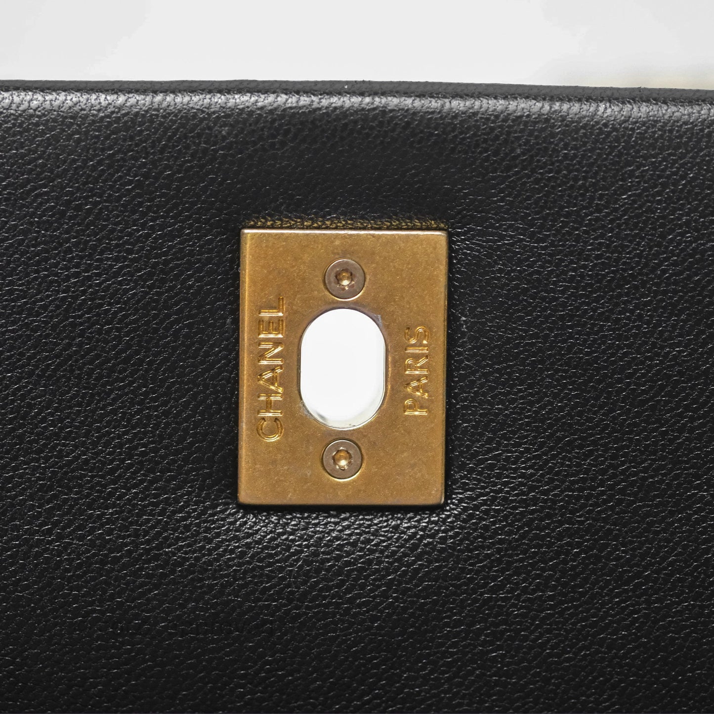 Chanel Logo Mini Square Flap Bag Black Lambskin Aged Gold Hardware 21B