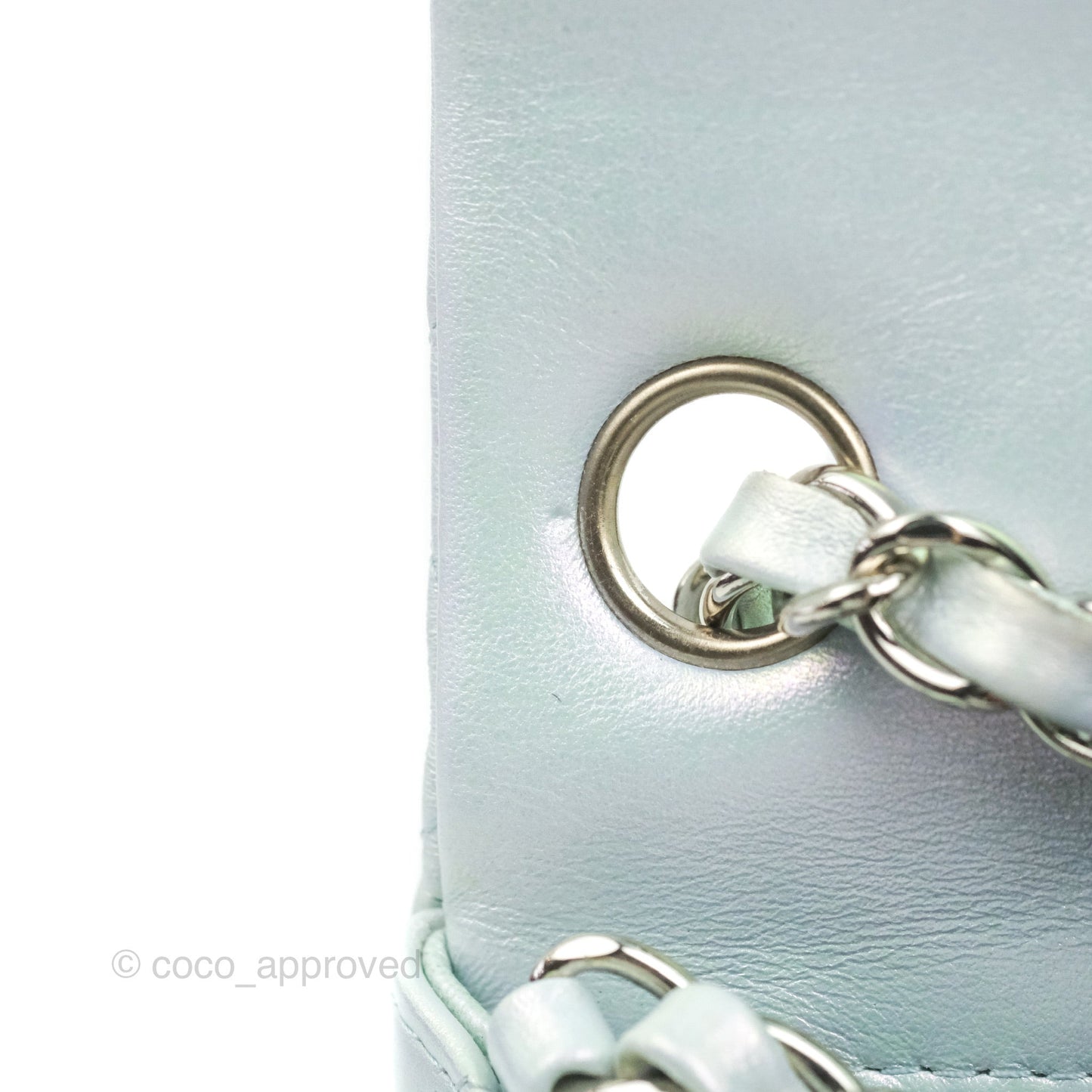 Chanel Mini Square Quilted Iridescent Icy Blue Silver Hardware