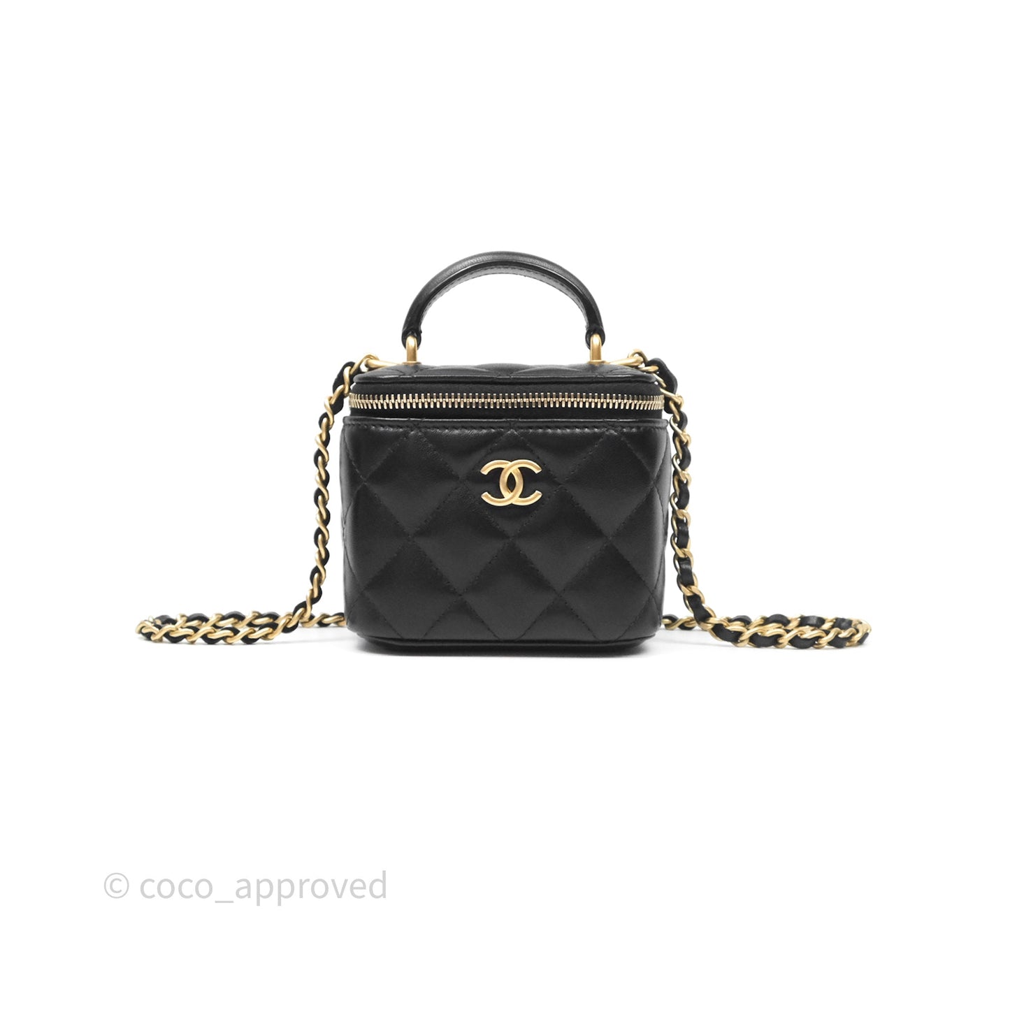 Chanel Mini Top Handle Vanity With Chain Black Lambskin Gold Hardware