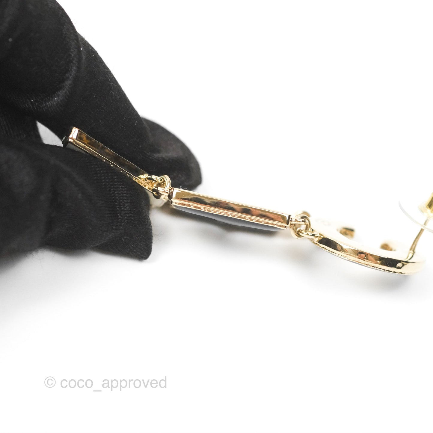 Chanel Cha-Nel Logo Black/White Drop Earrings Gold Tone 22A