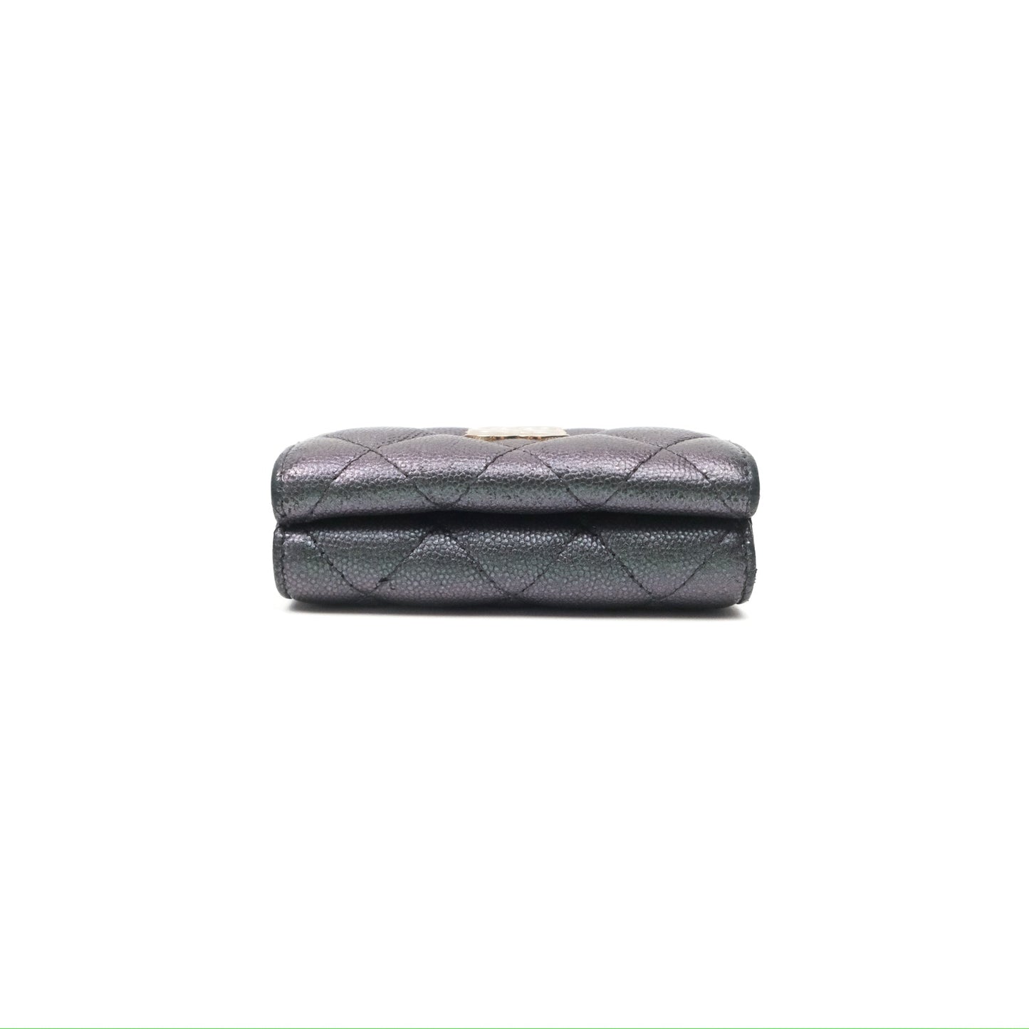 Chanel Quilted White CC Short Wallet Iridescent Green Purple Gold Hardware