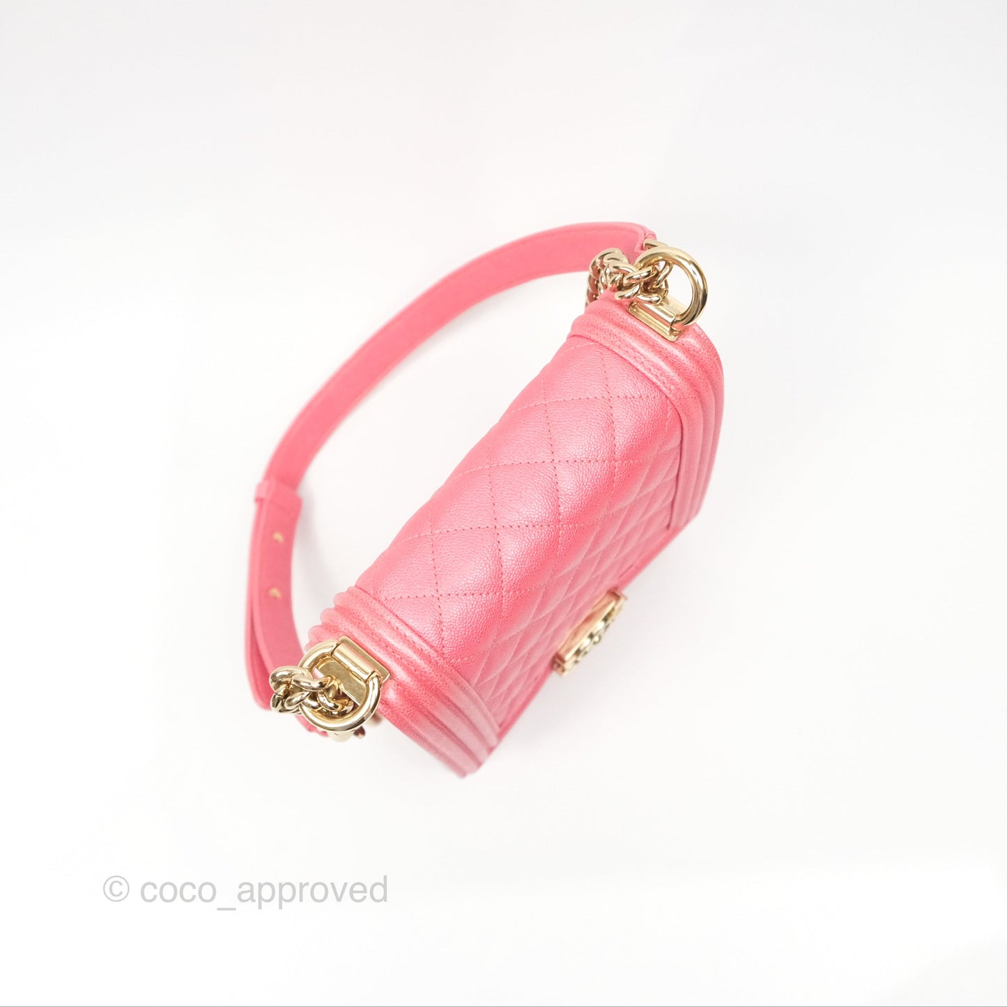 Chanel Quilted North South Boy Flap Iridescent Pink Caviar Gold Hardware