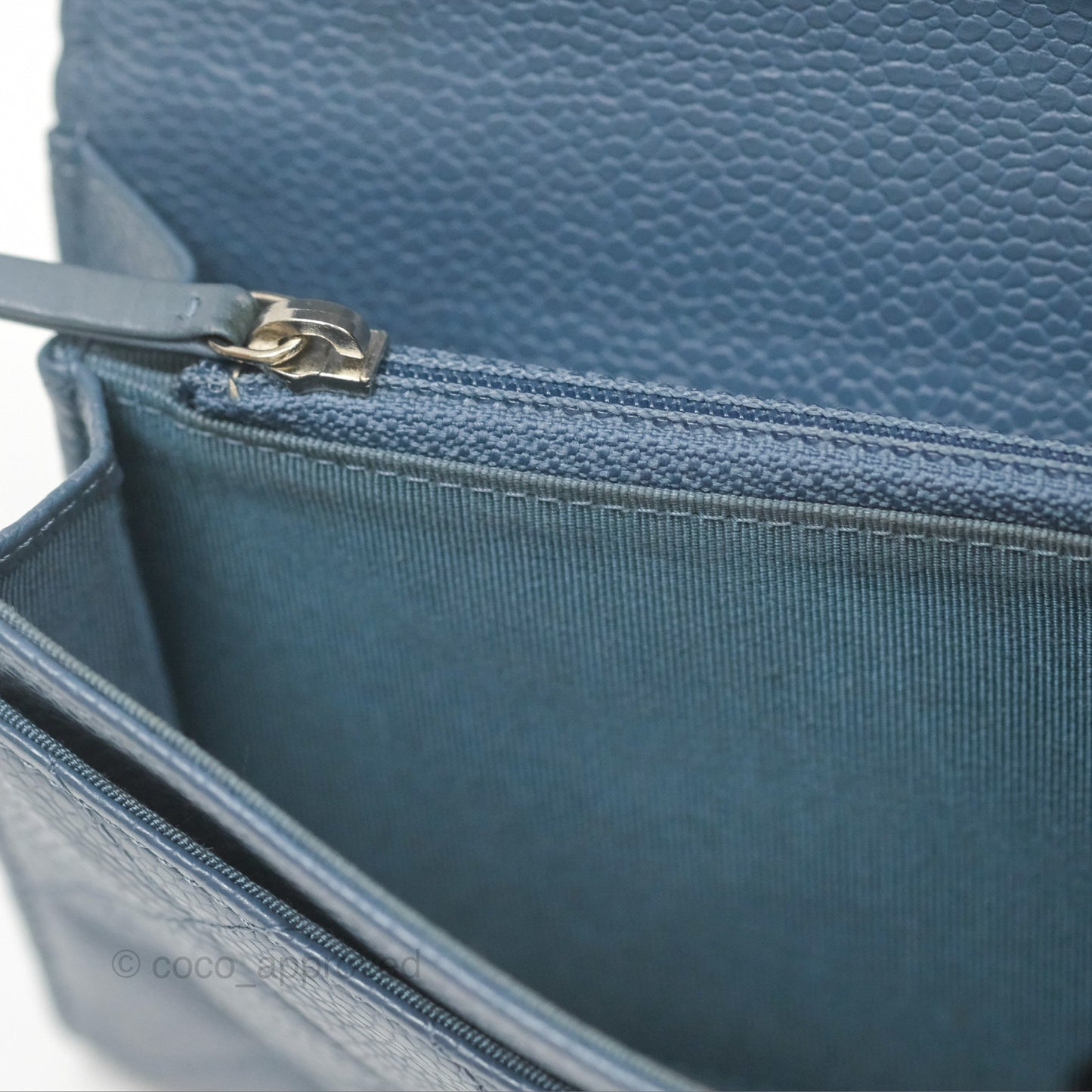 Chanel Quilted Small Flap Wallet Grey Blue Caviar Silver Hardware