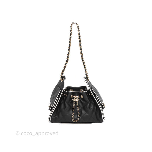 Chanel 25 Mini Bag Black/ White Calfskin Gold Hardware