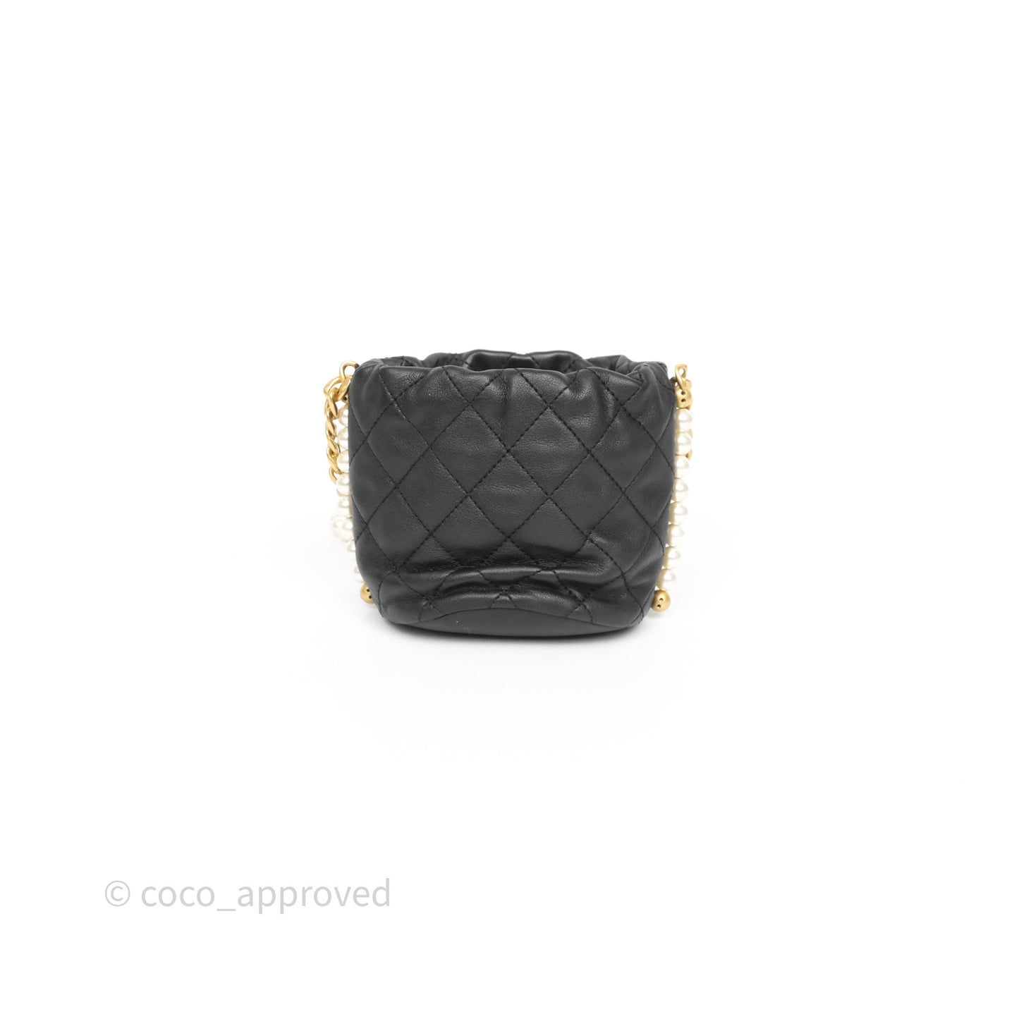 Chanel Quilted Pearl Mini About Pearls Drawstring Bucket Bag Black Calfskin