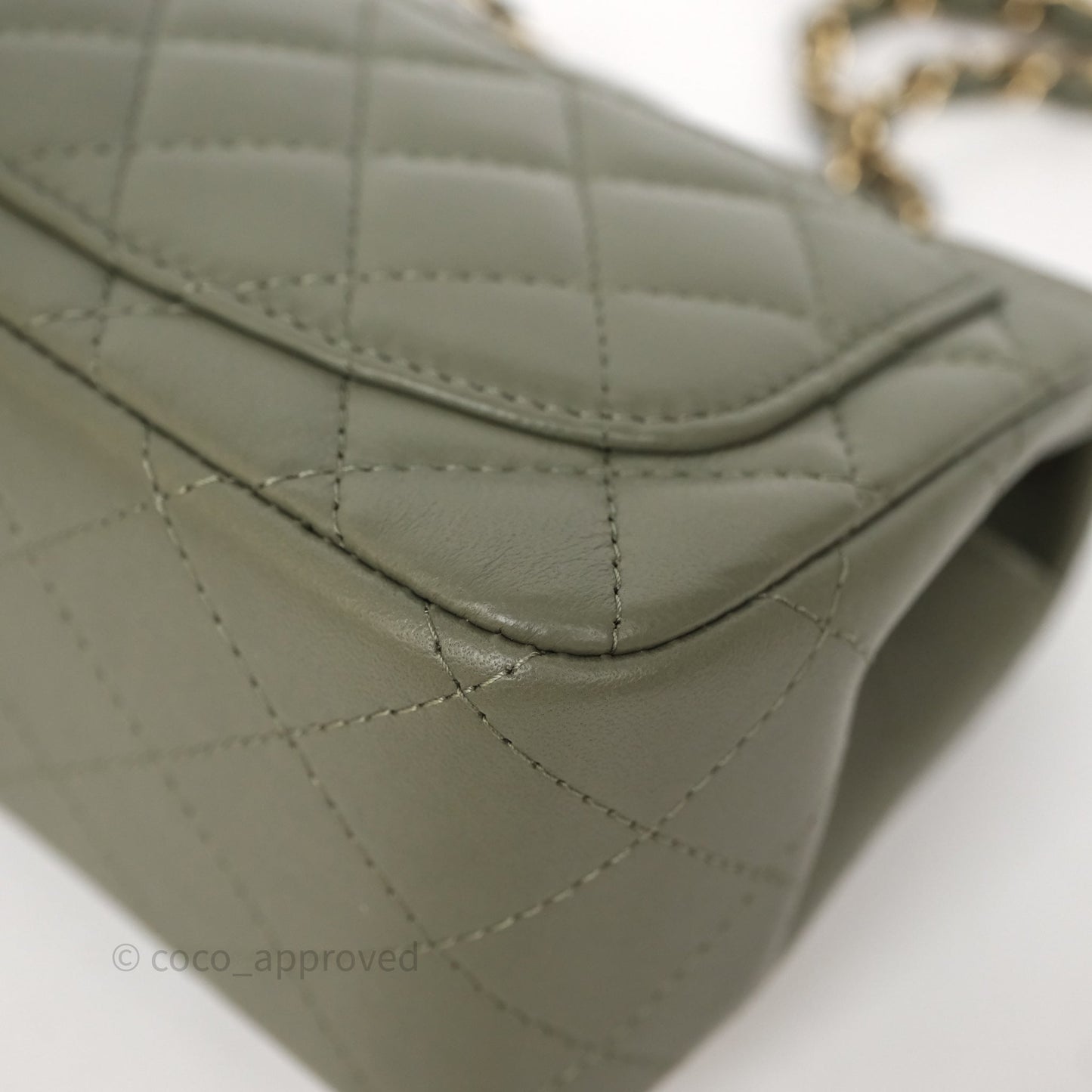 Chanel Quilted Mini Square Olive Green Lambskin Gold Hardware
