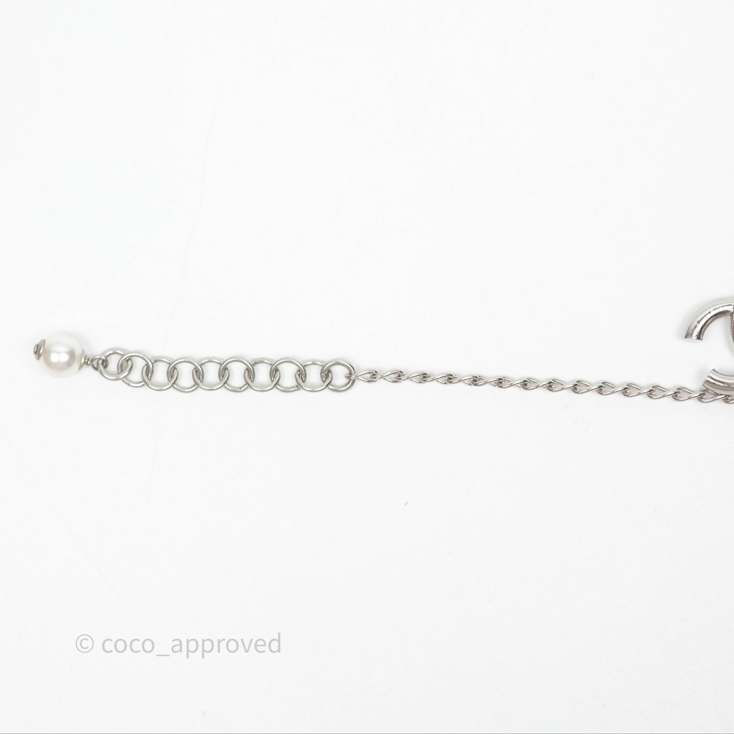 Chanel Crystal CC Pearl Bracelet Silver Tone 21A