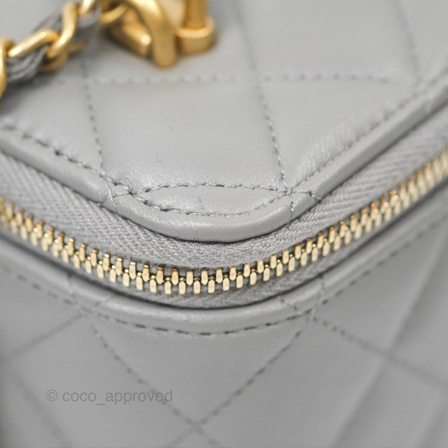 Chanel Vanity Rectangular Metal Top Handle Grey Lambskin Aged Gold Hardware
