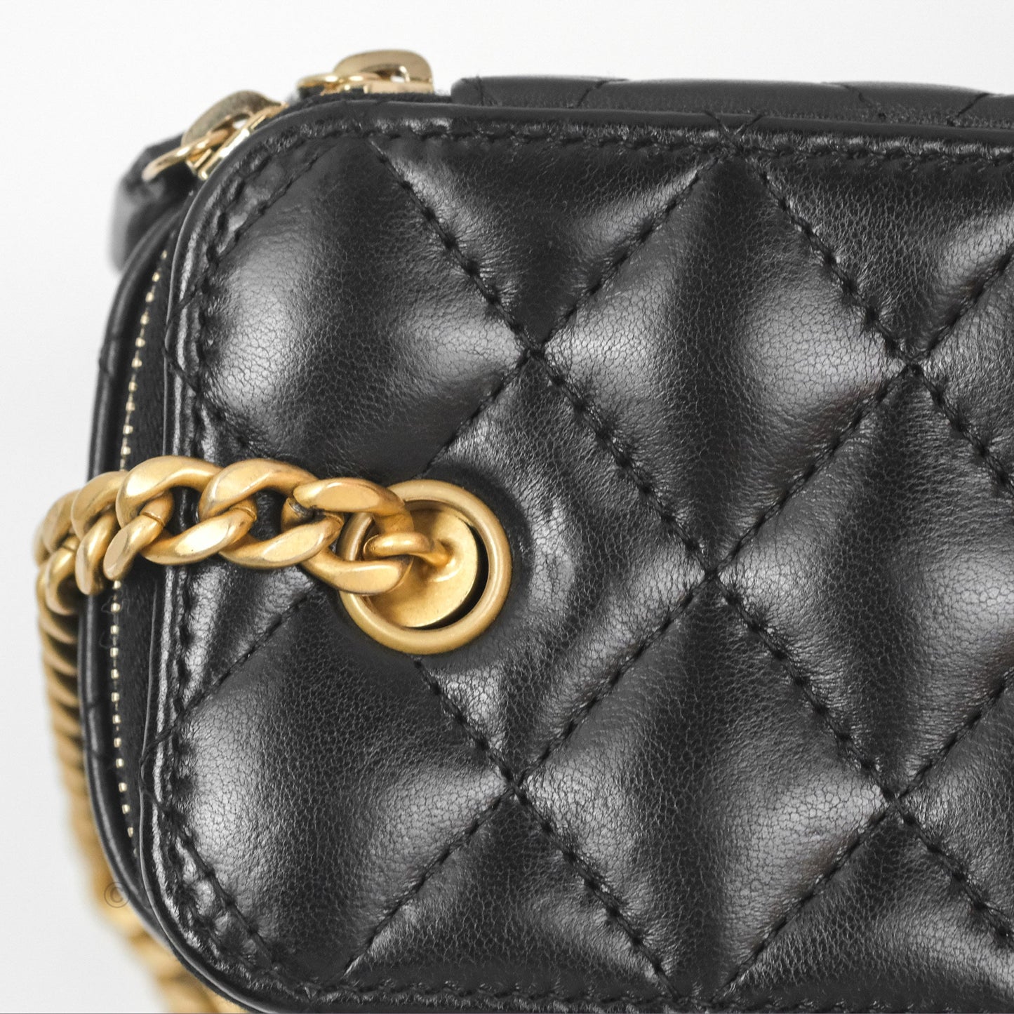 Chanel All Slide Vanity with Adjustable Chain Black Lambskin Aged Gold Hardware