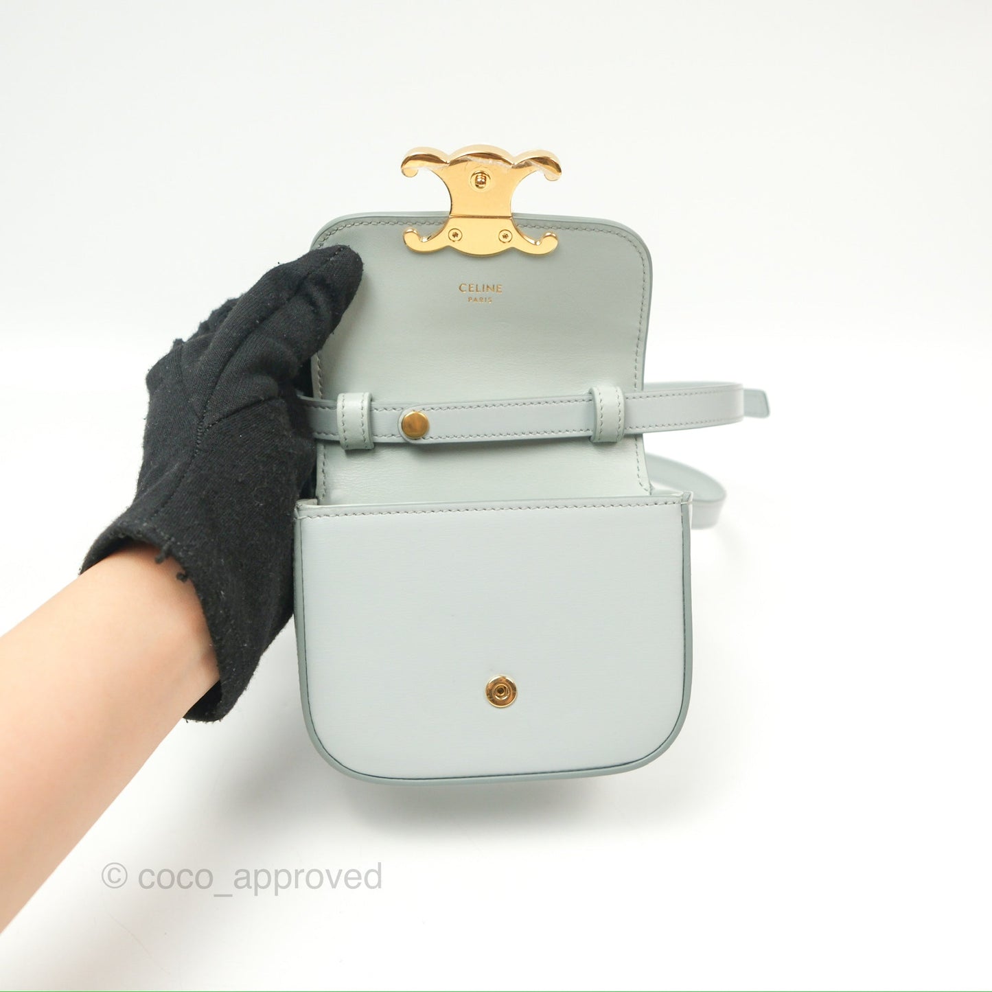 Celine Mini Claude Triomphe Bag Shiny Calfskin Soft Blue