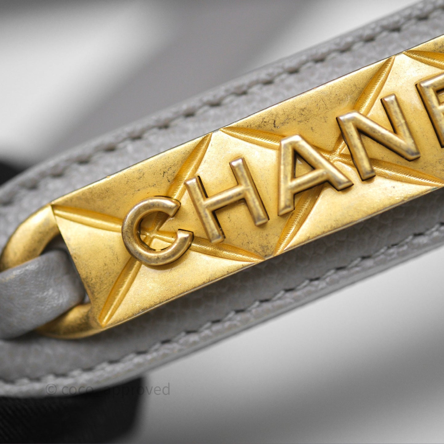 Chanel Drawstring Bucket Bag Grey Grained Calfskin Aged Gold Hardware