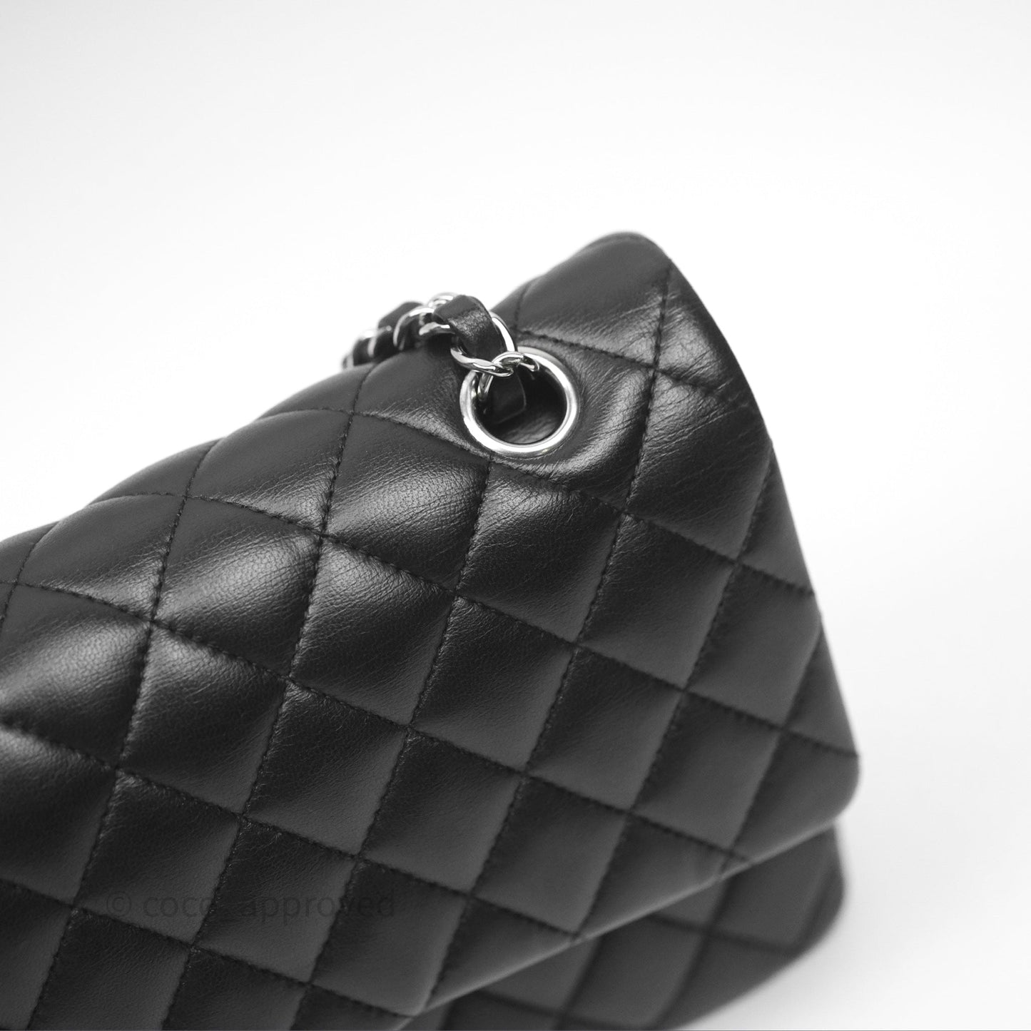 Chanel Classic M/L Medium Flap Quilted Black Lambskin Silver Hardware