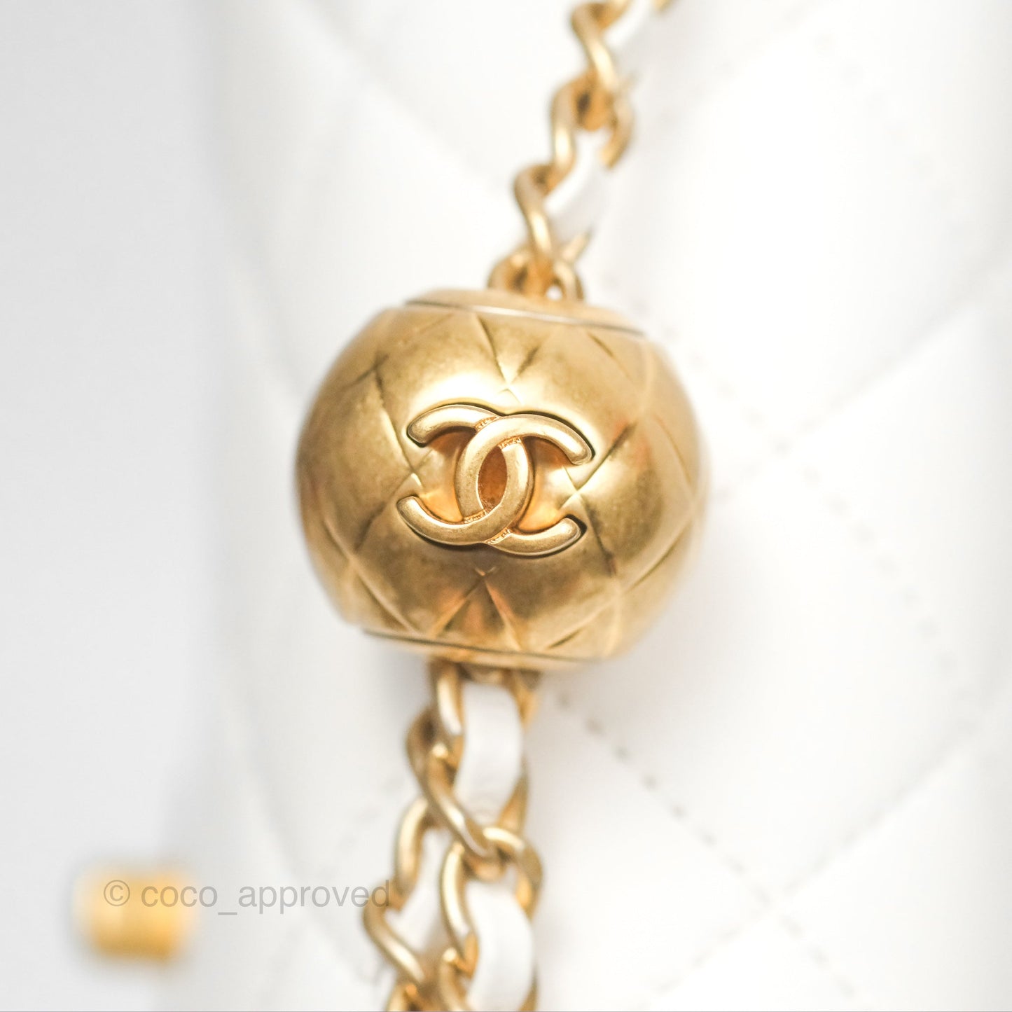Chanel Mini Rectangular Pearl Crush Quilted White Lambskin Aged Gold Hardware