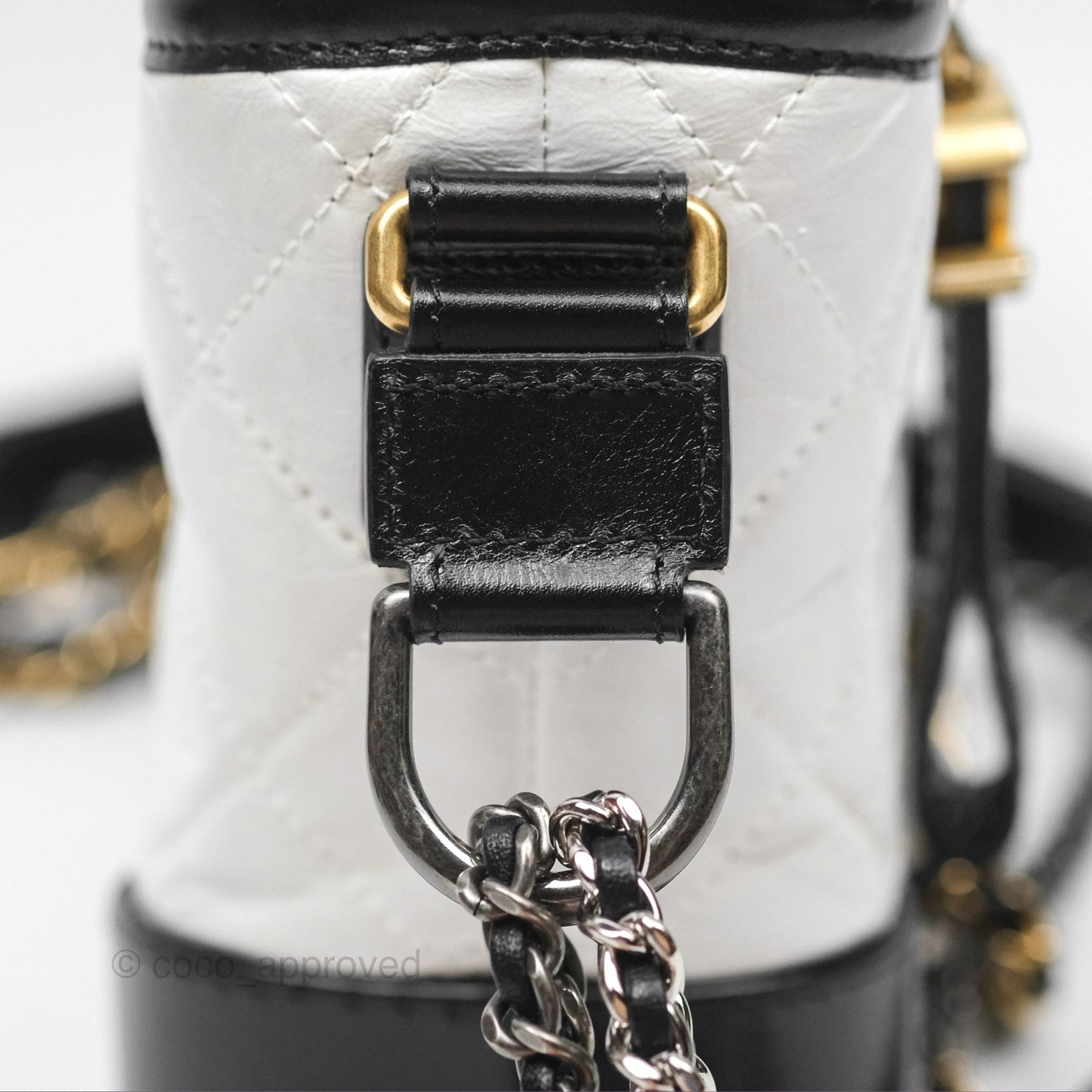 Chanel Small Gabrielle Hobo Quilted Black White Aged Calfskin