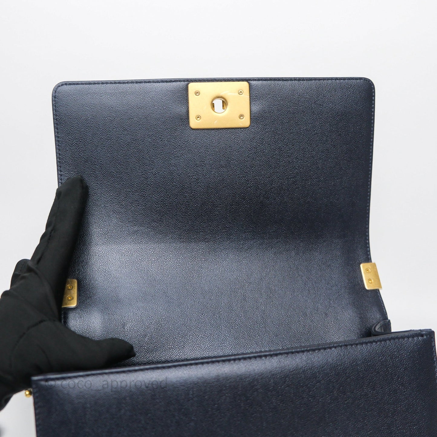 Chanel Quilted Medium Boy Dark Navy Caviar Aged Gold Hardware