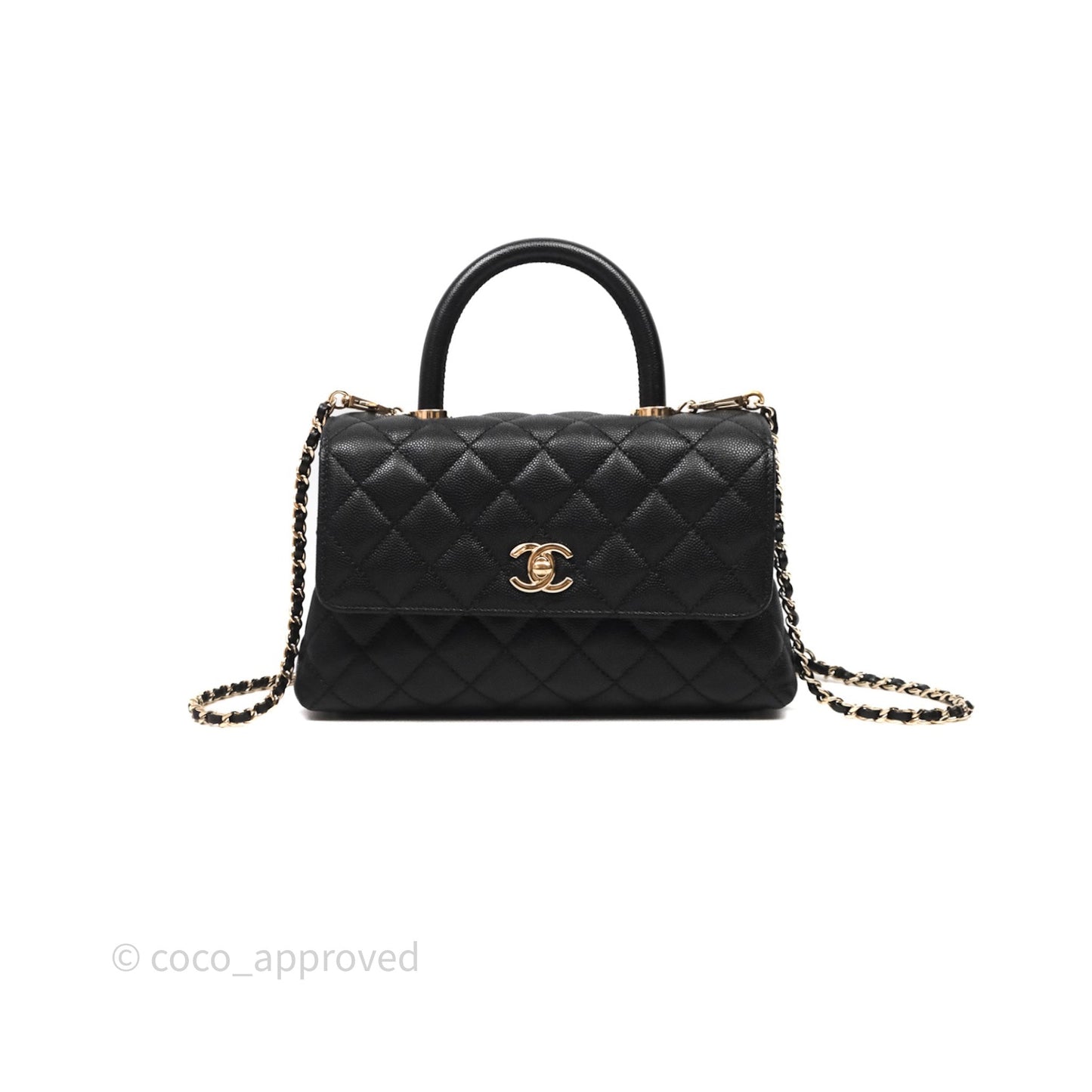 Chanel Small Coco Handle Black Caviar Light Gold Hardware