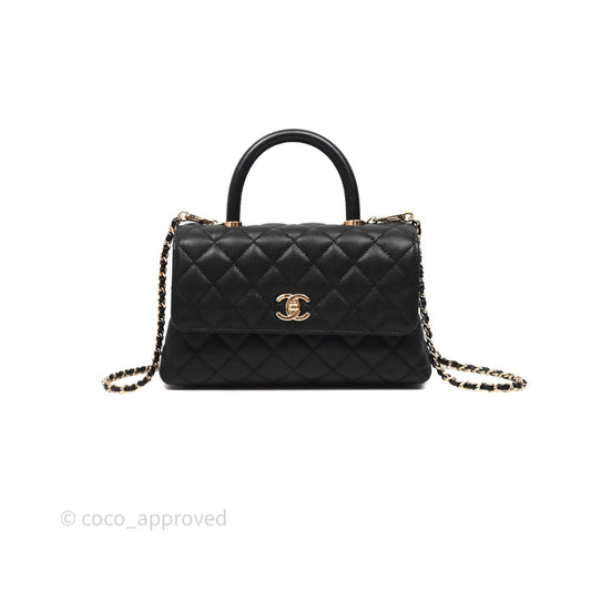 Chanel Small Coco Handle Black Caviar Light Gold Hardware