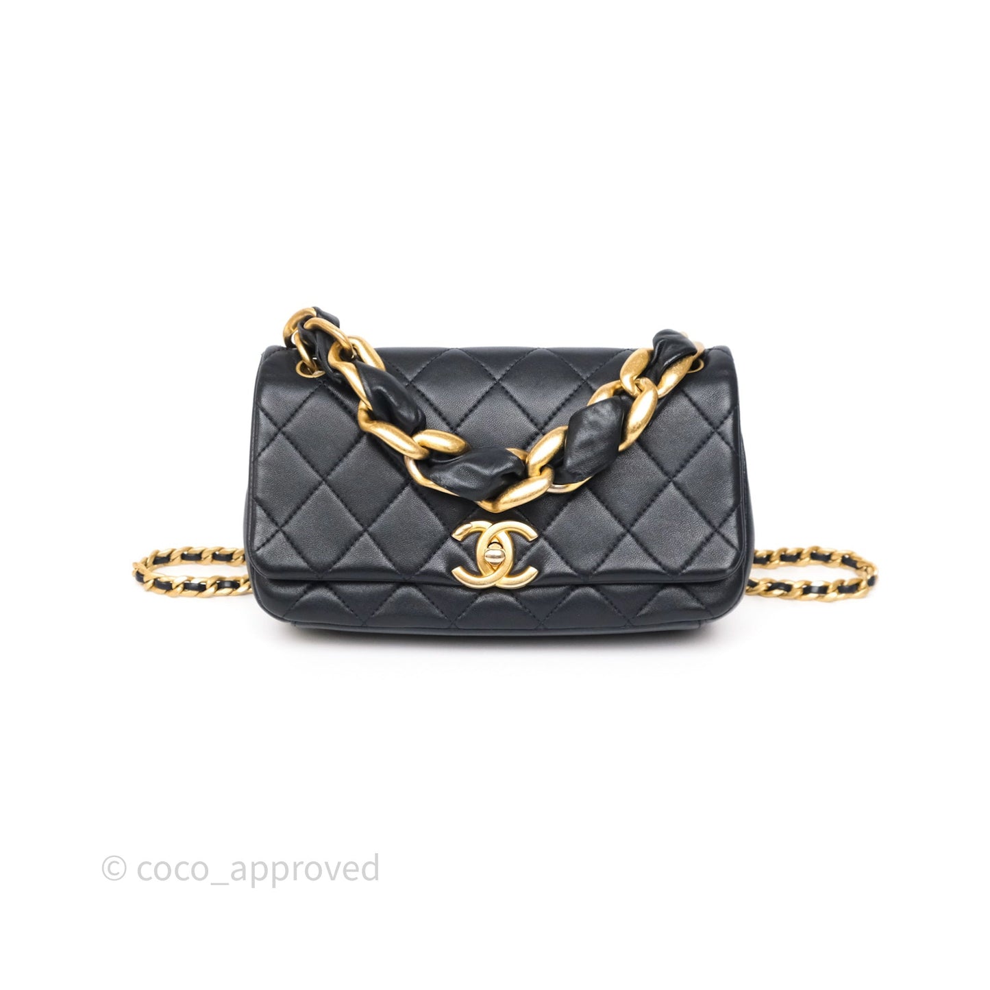 Chanel Quilted Entwined Chain Bag Navy Lambskin Aged Gold Hardware 21P