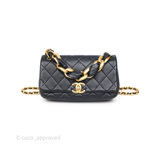Chanel Quilted Entwined Chain Bag Navy Lambskin Aged Gold Hardware 21P