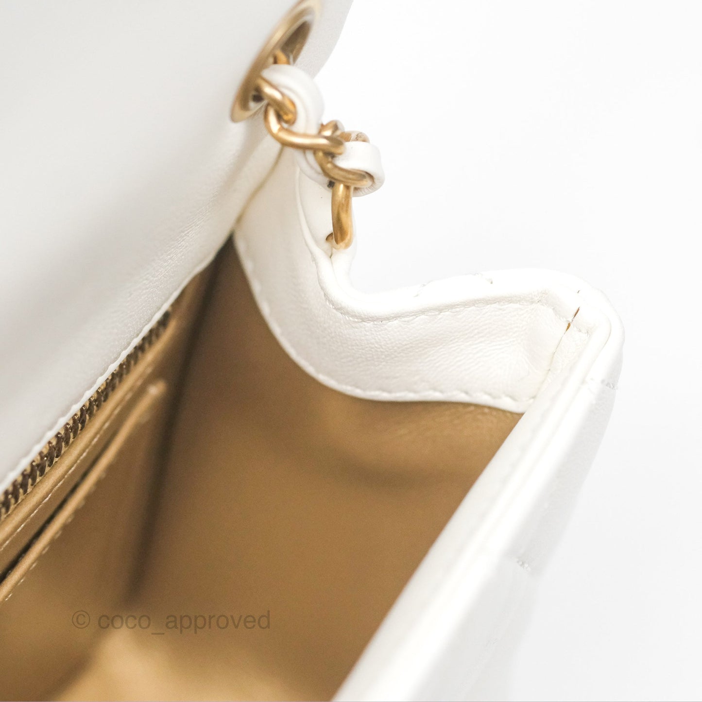 Chanel Mini Rectangular Pearl Crush Quilted White Lambskin Aged Gold Hardware