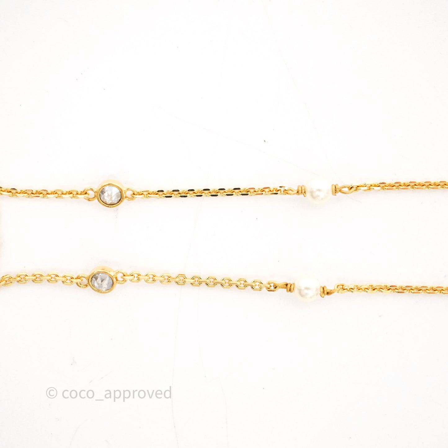 Christian Dior Pearl Crystal Necklace Gold Tone