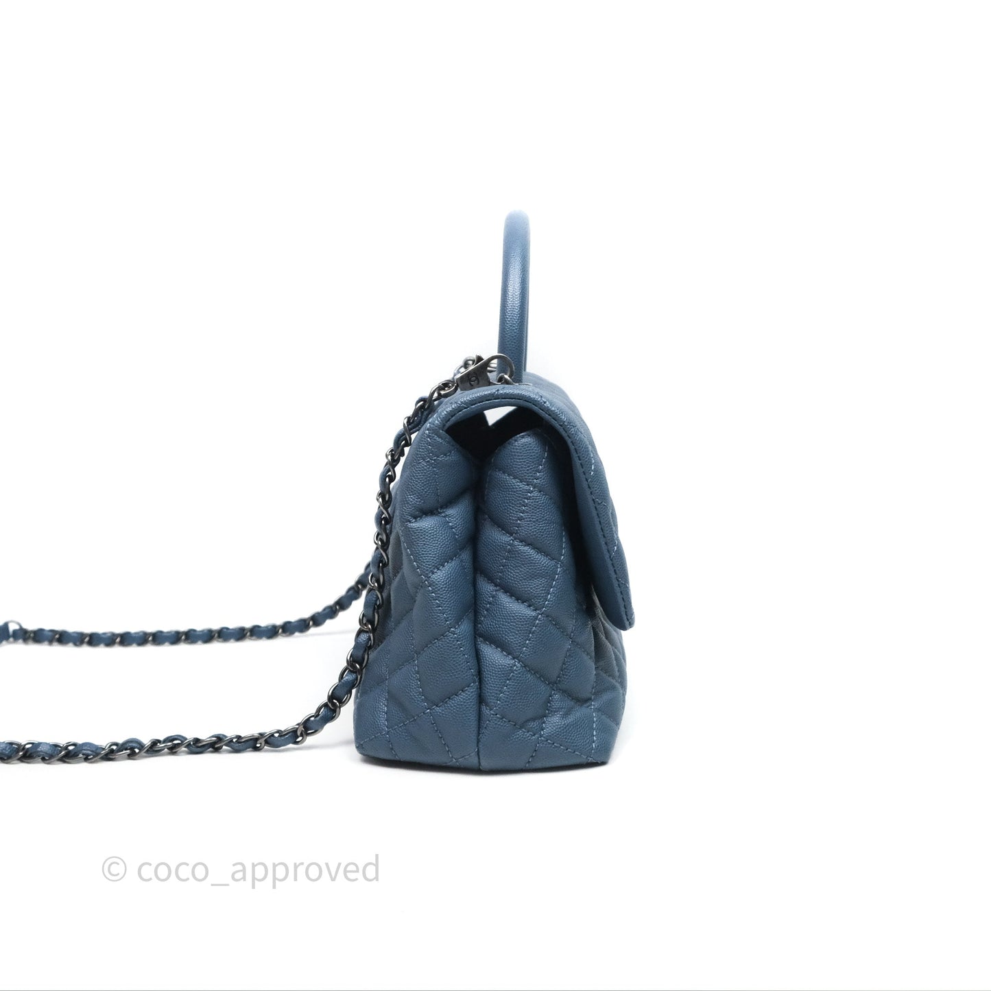 Chanel Medium Coco Handle Quilted Aged Caviar Dark Blue Ruthenium Hardware