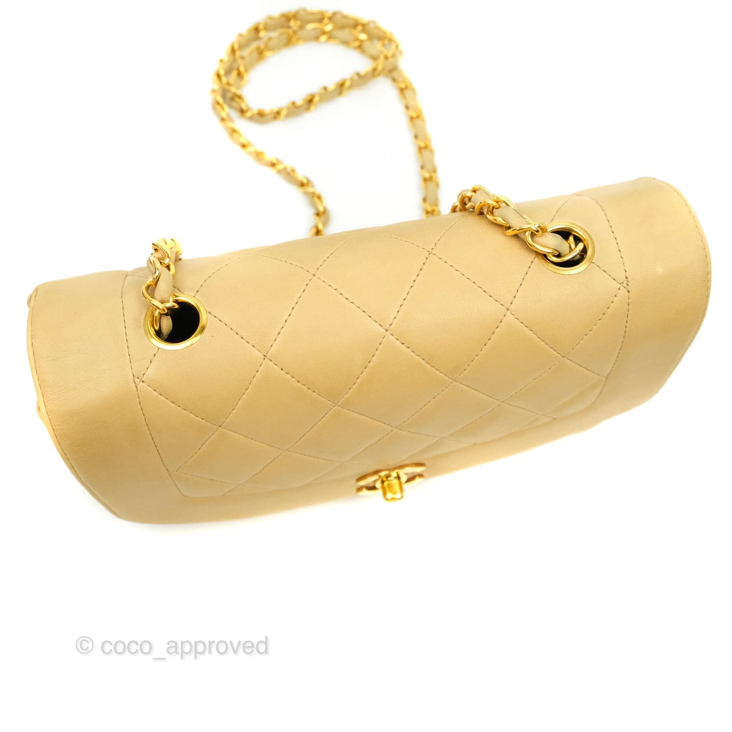 Chanel Small Vintage Quilted Classic Diana Flap Bag Beige Lambskin 24K Gold Hardware