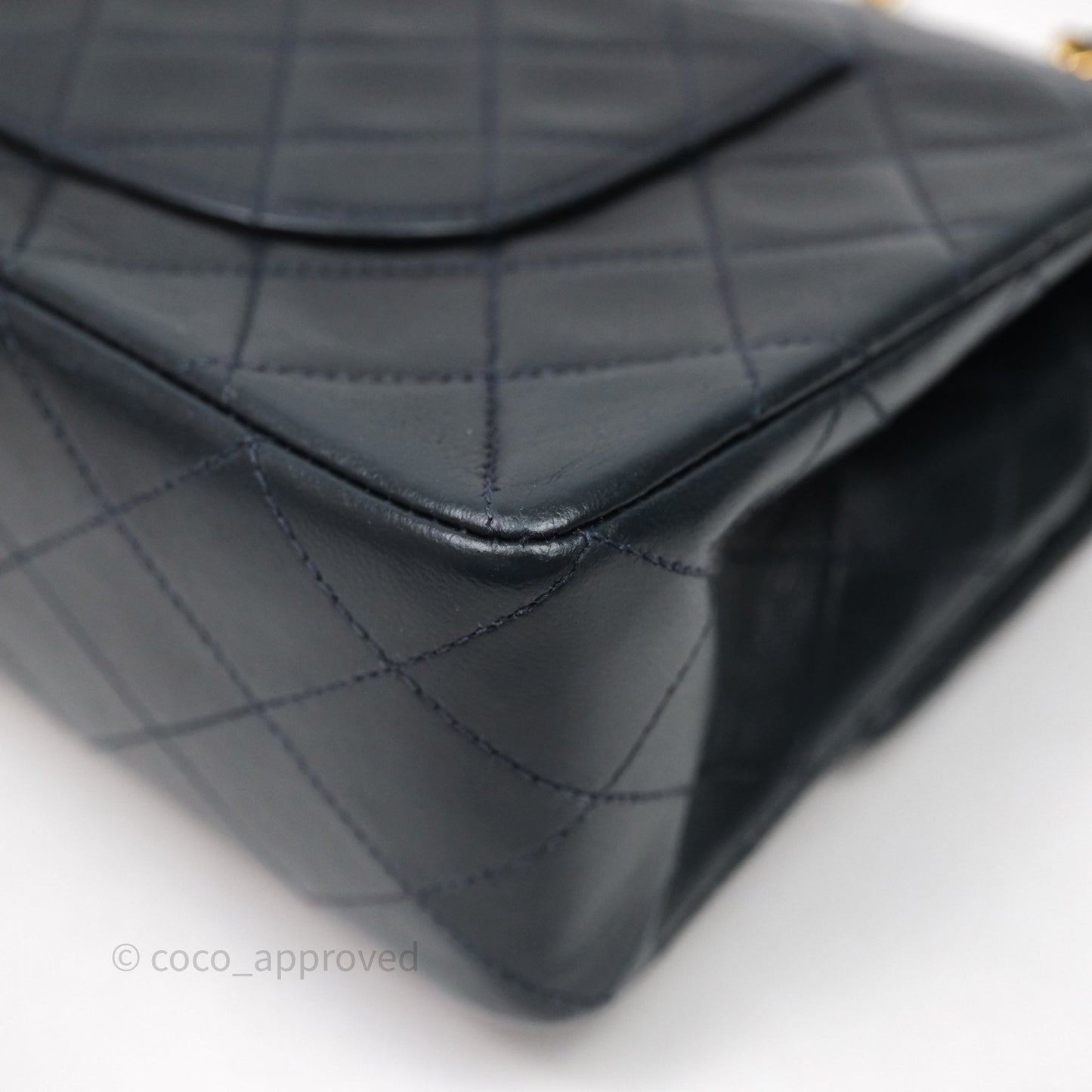 Chanel Vintage M/L Lambskin Medium Double Flap Bag Navy 24K Gold Hardware