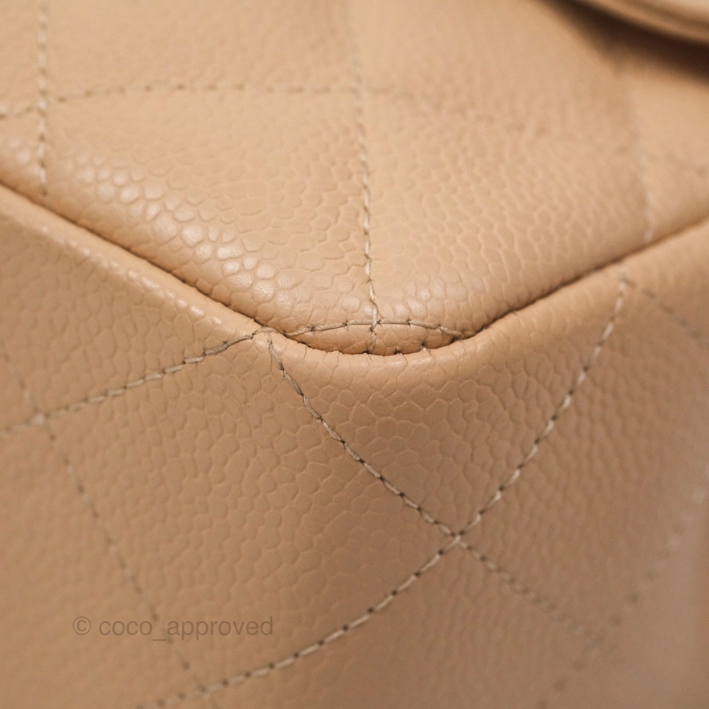 Chanel Jumbo Single Flap Quilted Beige Caviar Gold Hardware